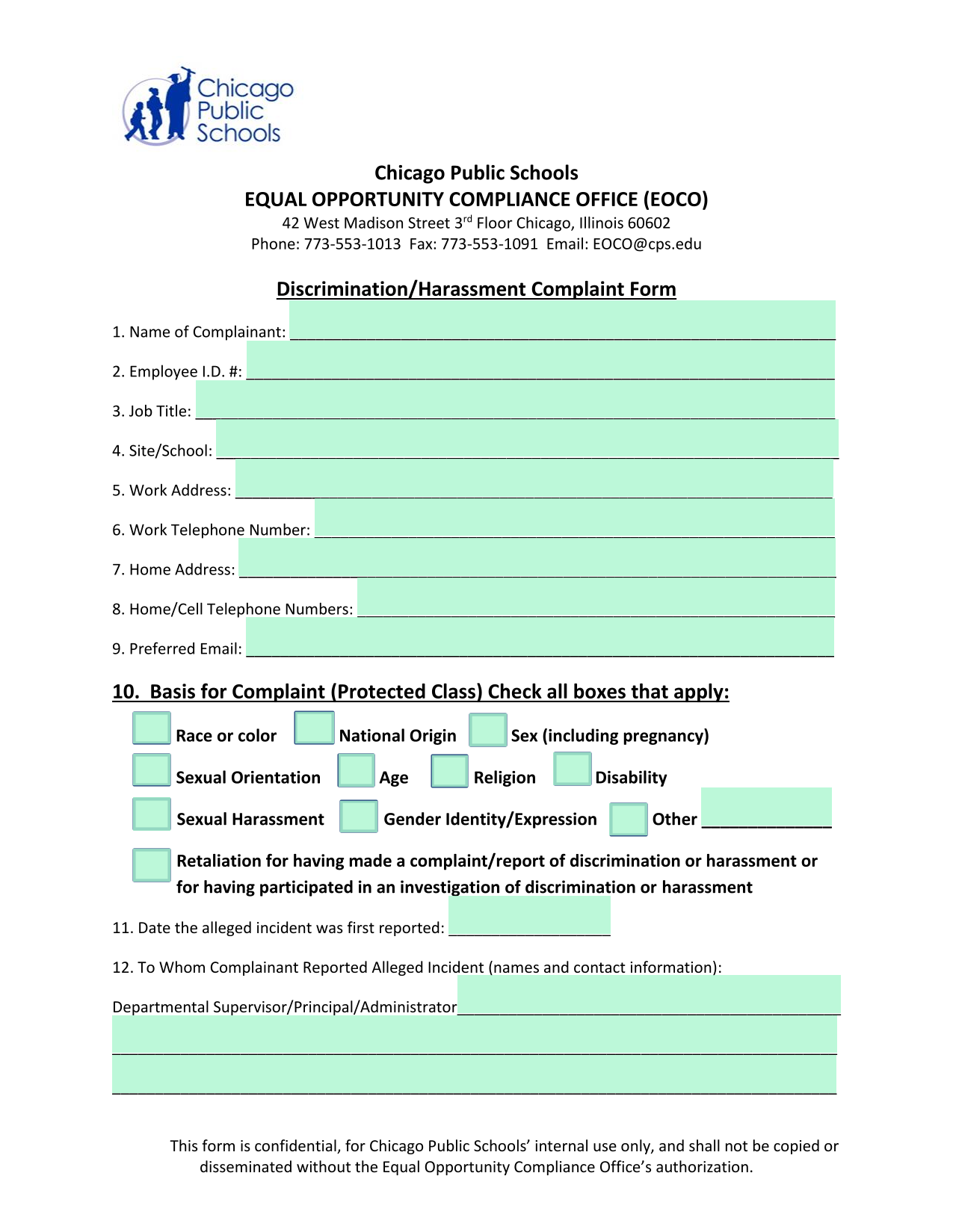 DiscriminationHarassment Complaint Form screenshot
