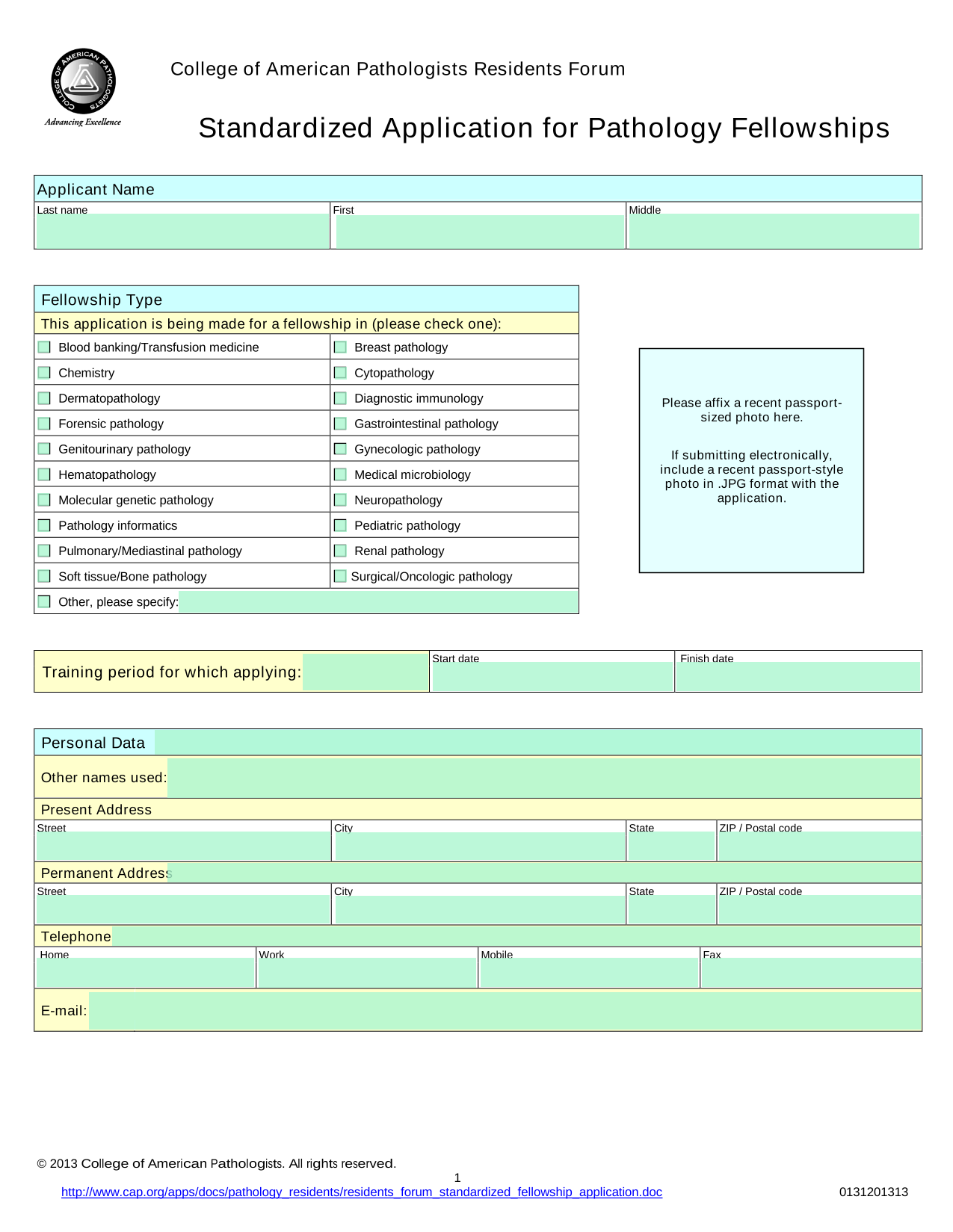 Standardized Application For Pathology Fellowships screenshot