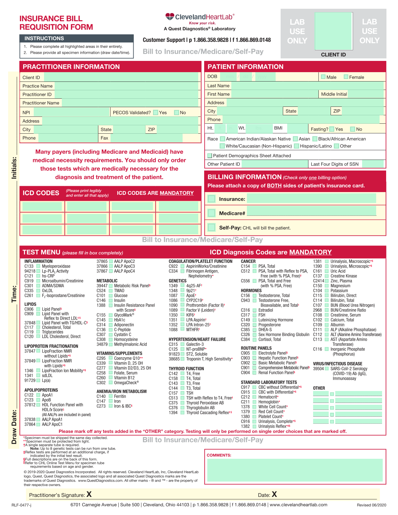 Insurance Bill Requisition Form screenshot