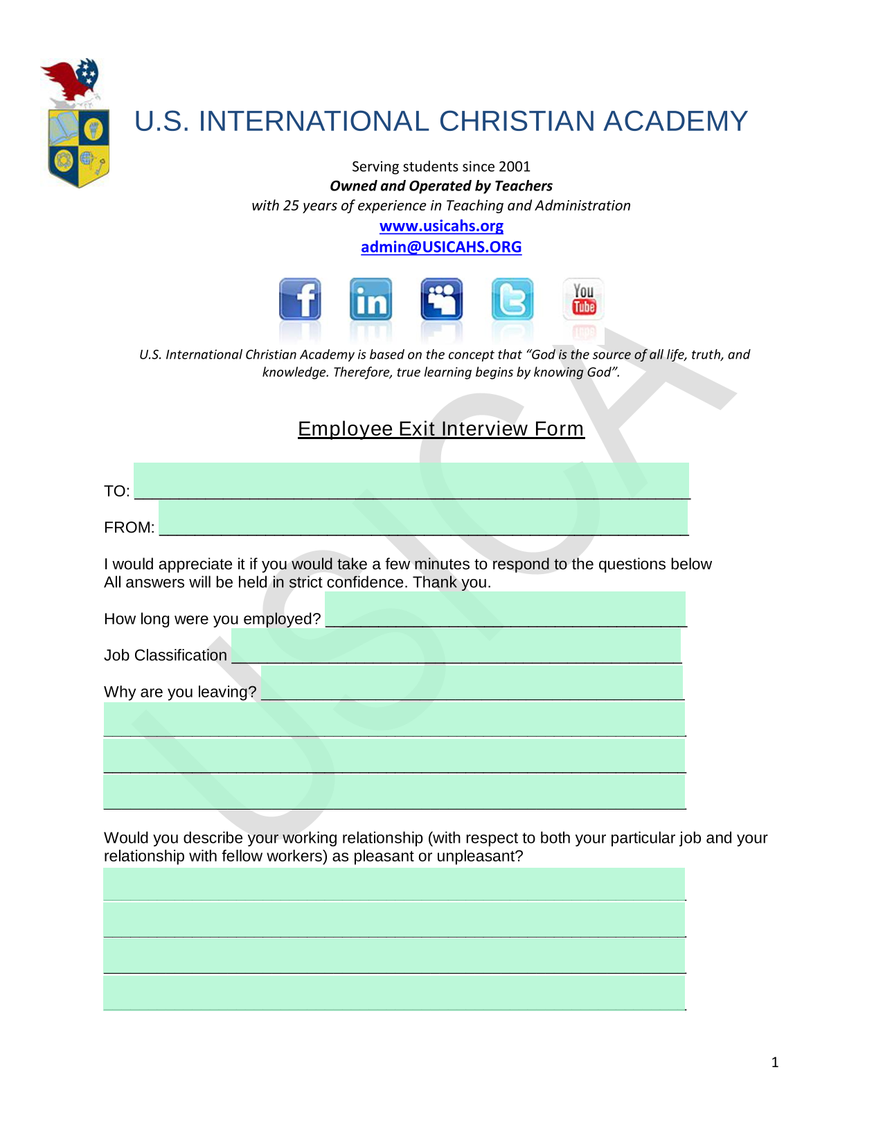 Employee Exit Interview Form screenshot