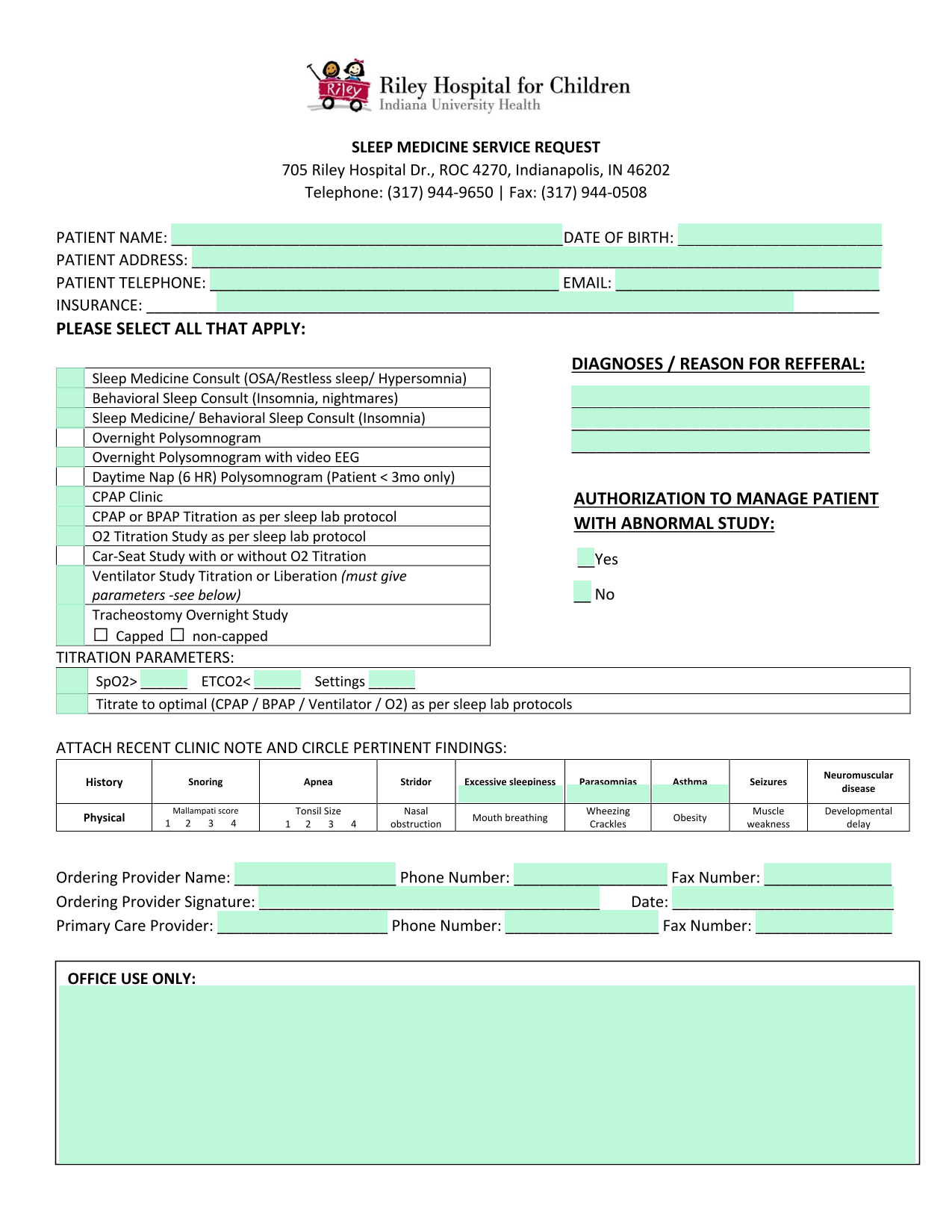 SLEEP MEDICINE SERVICE REQUEST screenshot