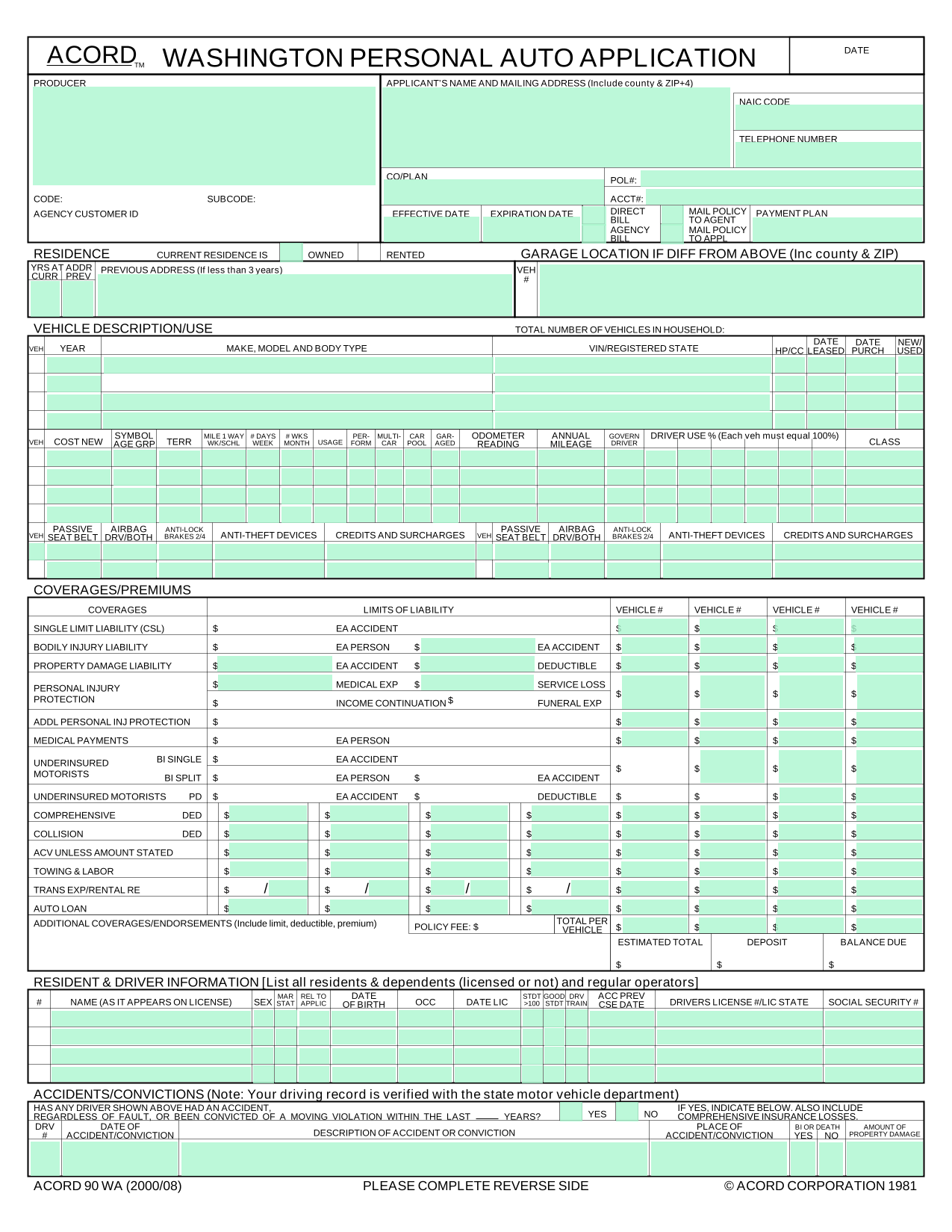 Vehicle Insurance Application Form screenshot