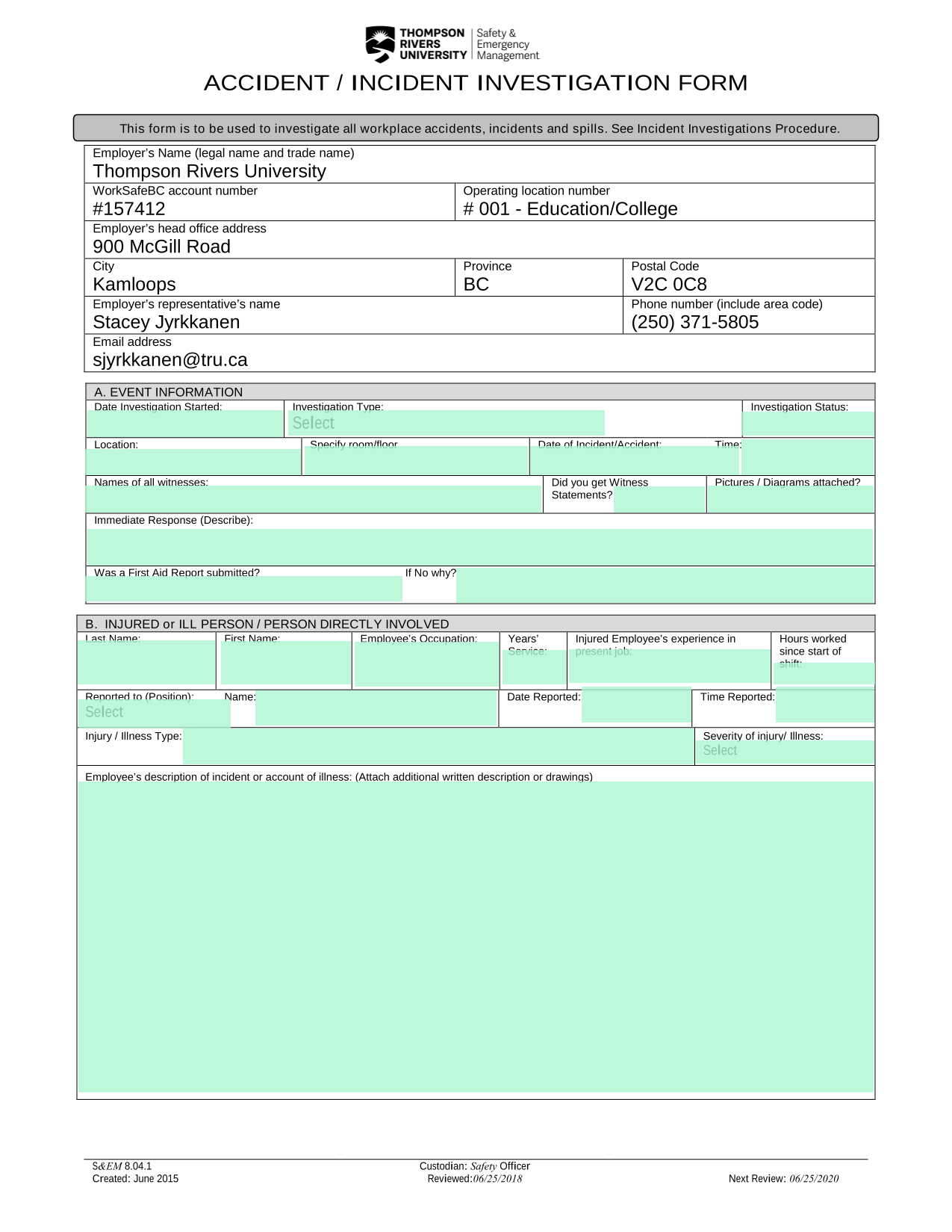 ACCIDENT  INCIDENT INVESTIGATION FORM screenshot