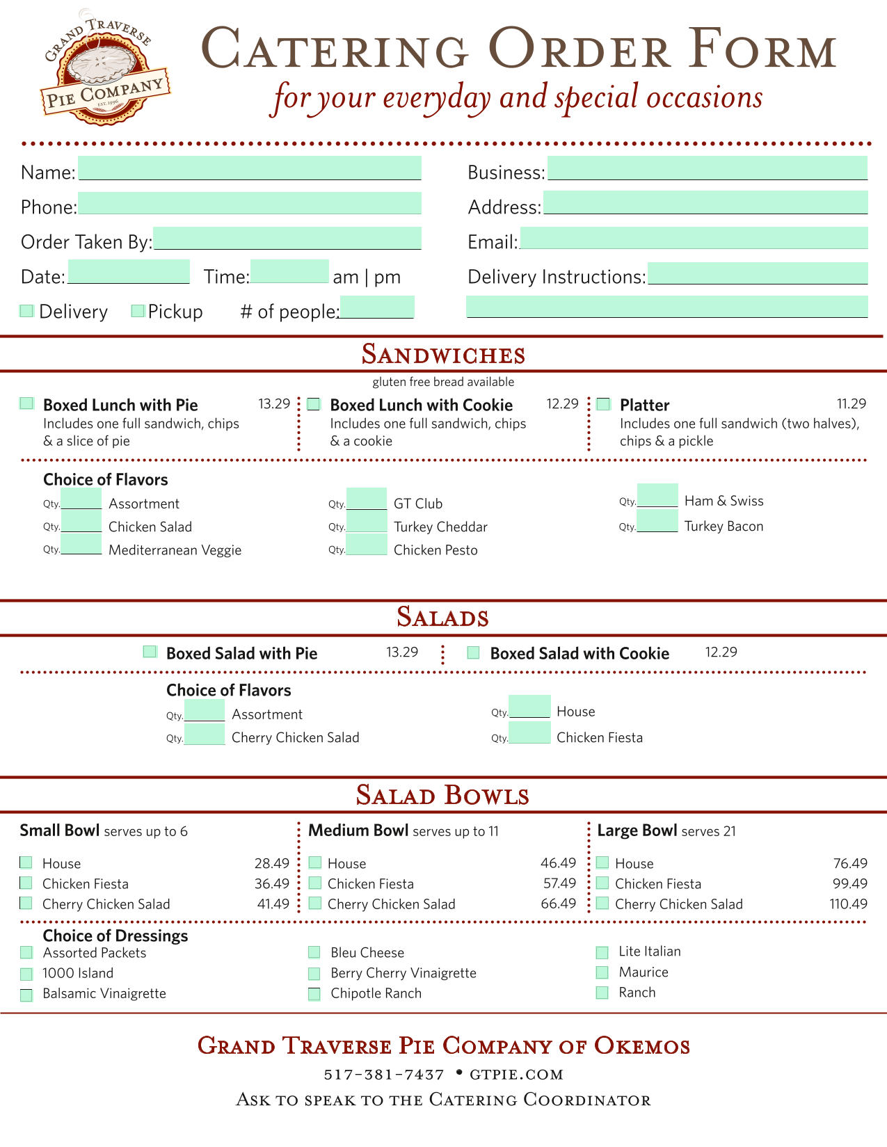Catering Order Form screenshot