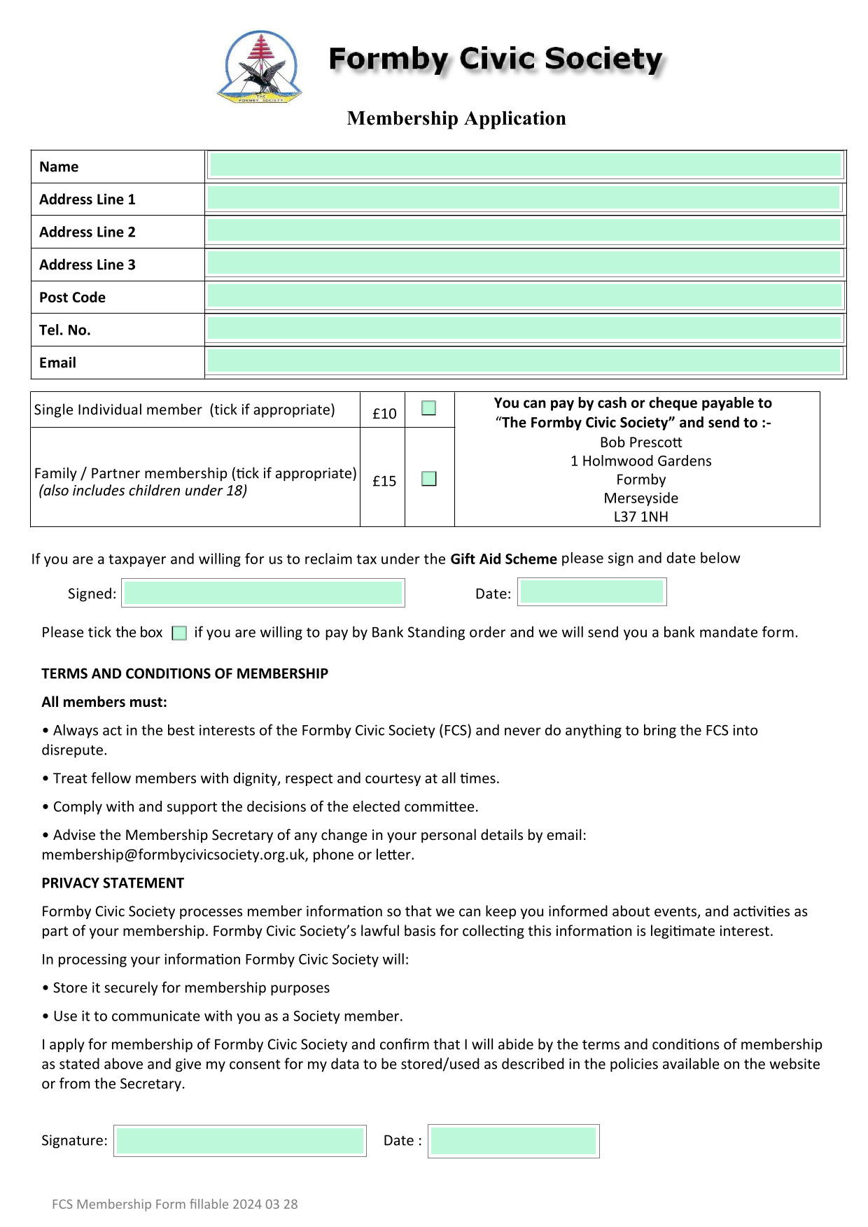 Membership Application screenshot