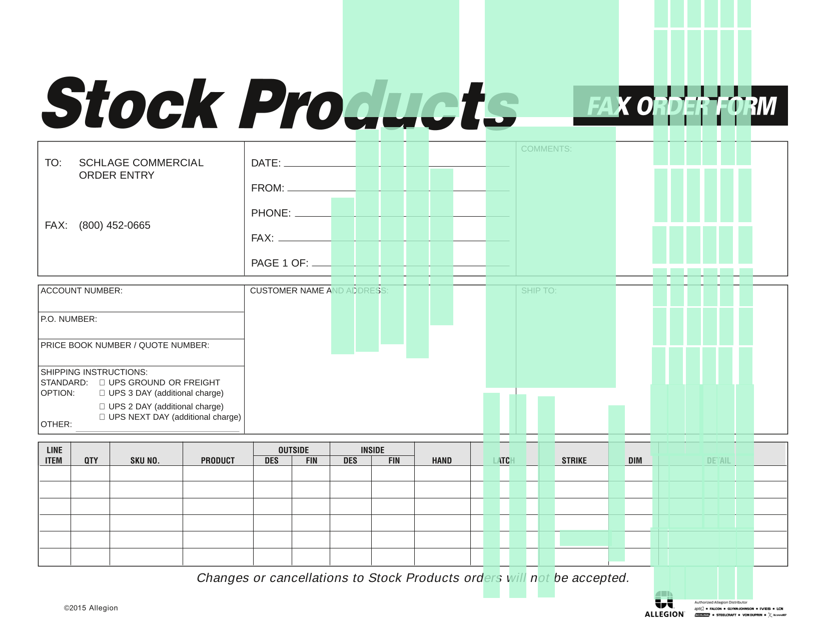 FAX ORDER FORM screenshot