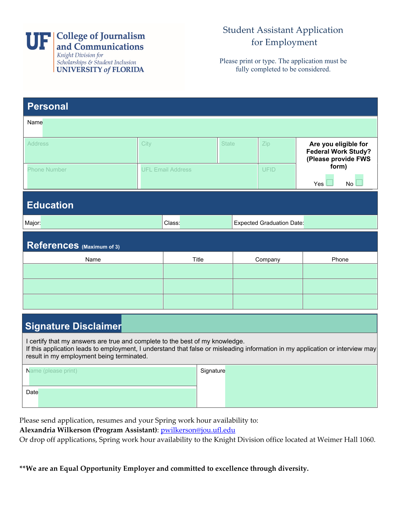 Student Assistant Application For Employment screenshot