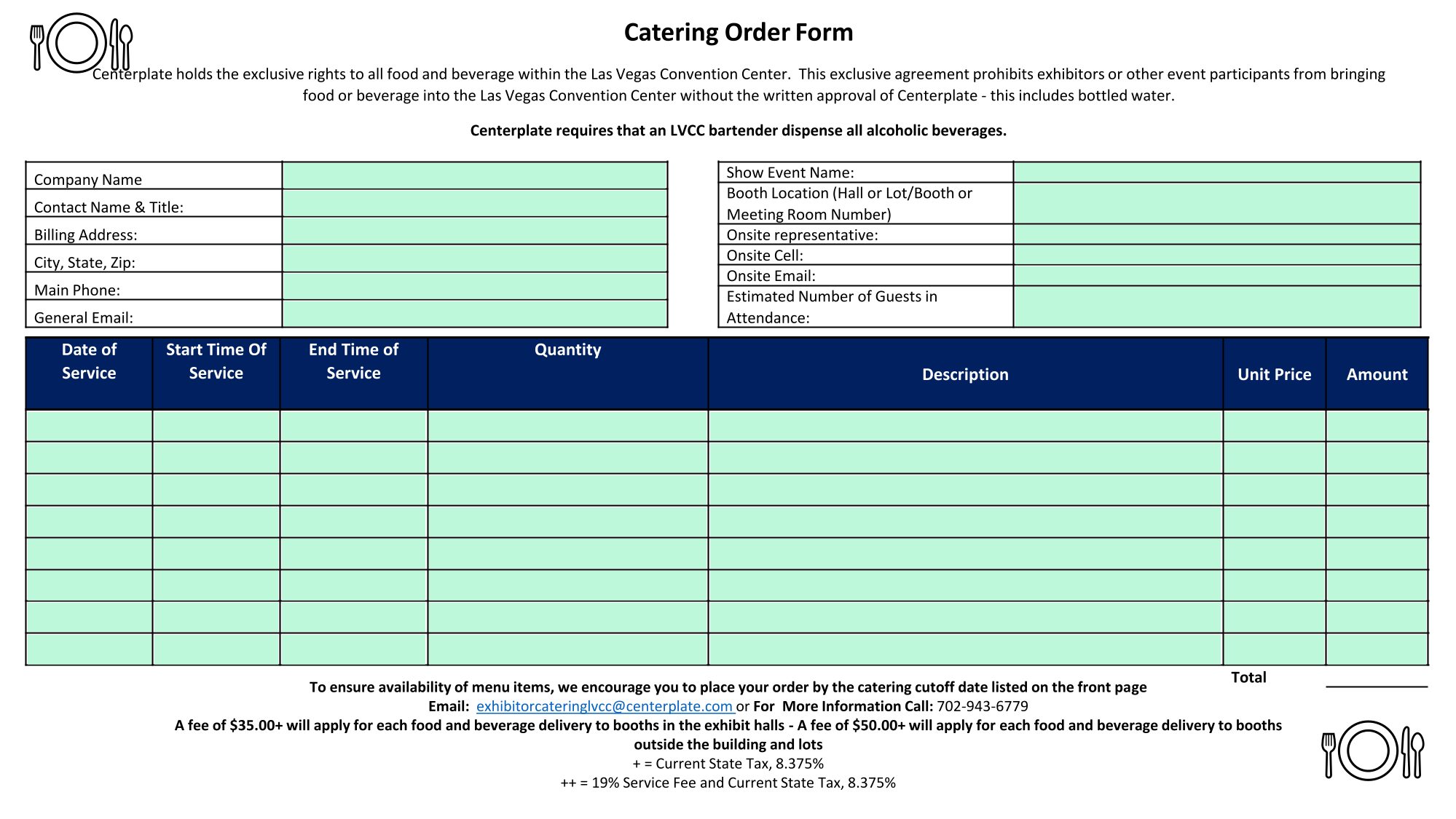 Catering Order Form screenshot