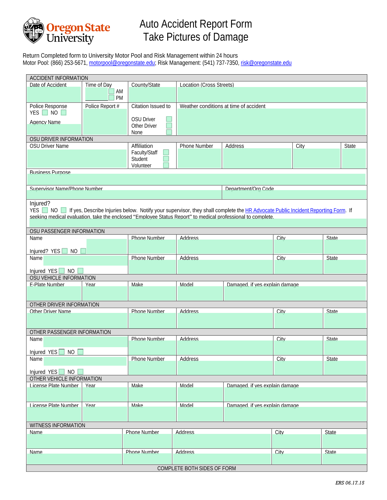 Auto Accident Report Form screenshot