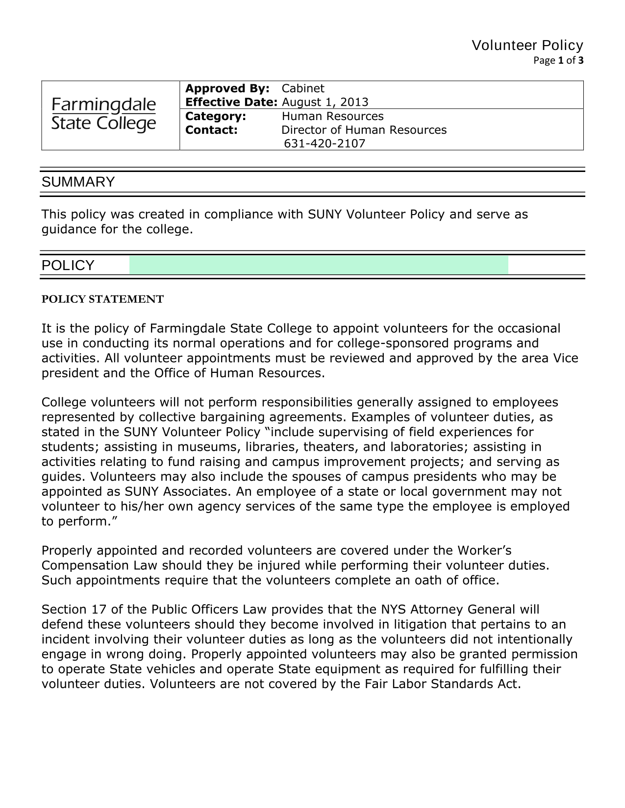Volunteer Policy screenshot