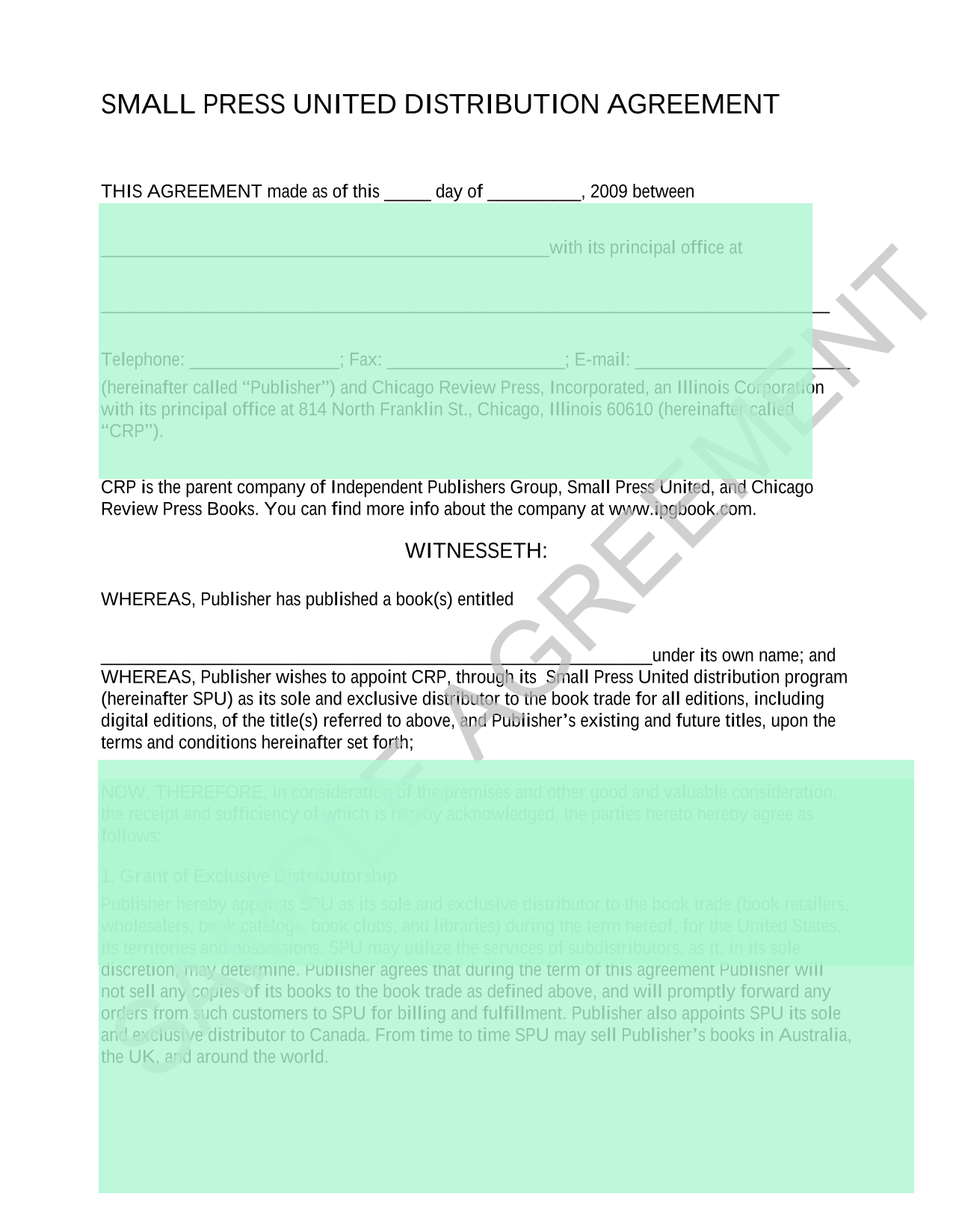 Small Press United Distribution Agreement screenshot