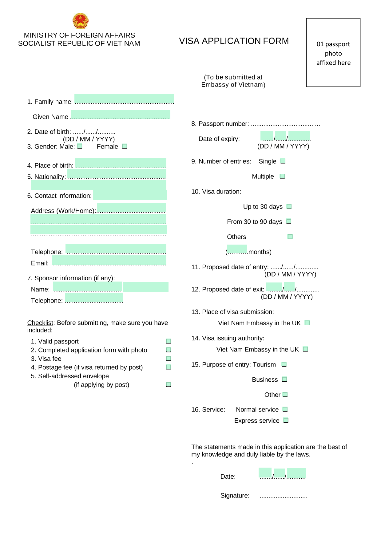 Visa Application Form screenshot