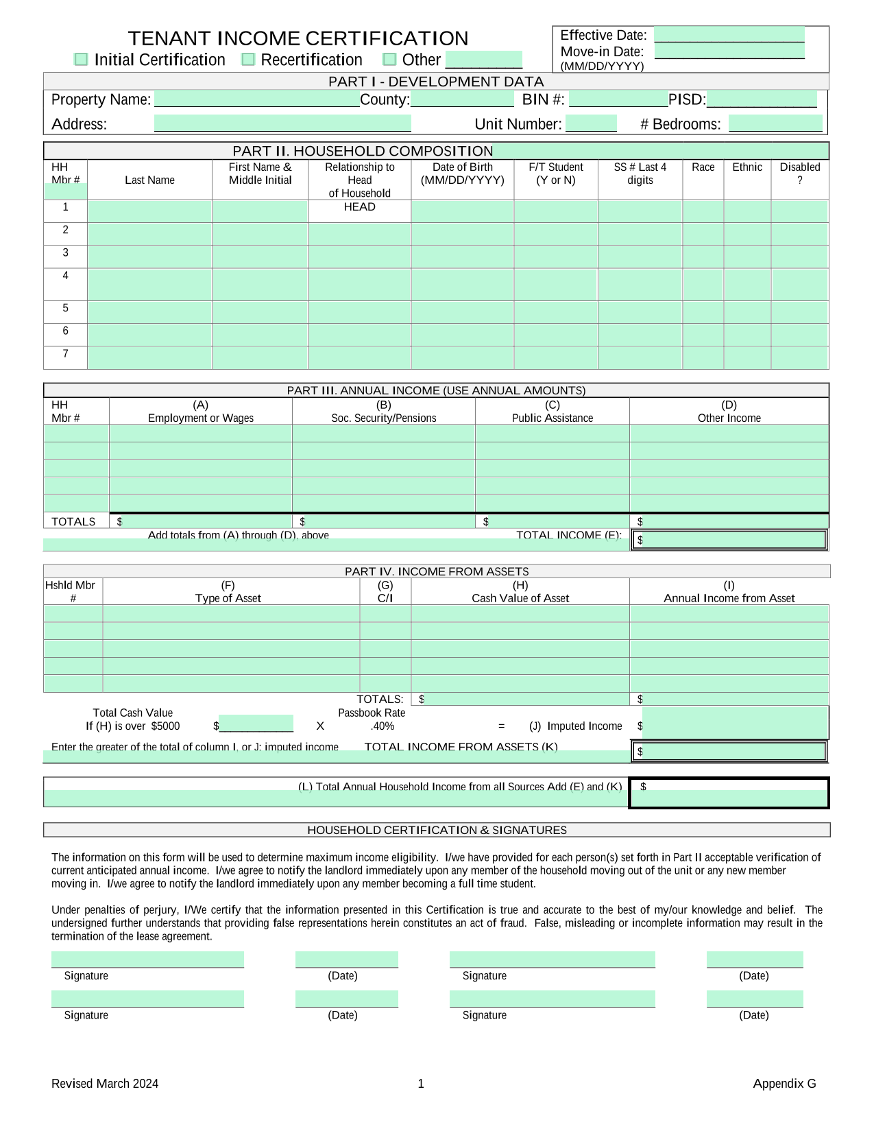 Tenant Income Certification screenshot