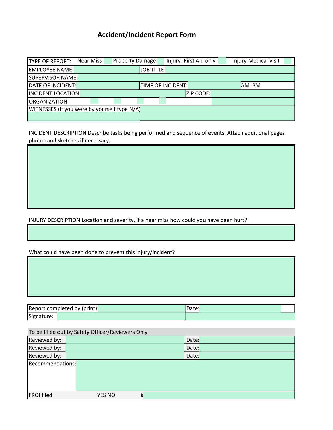 AccidentIncident Report Form screenshot