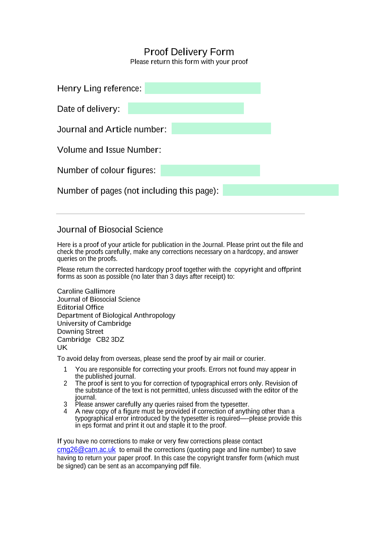 Proof Delivery Form screenshot