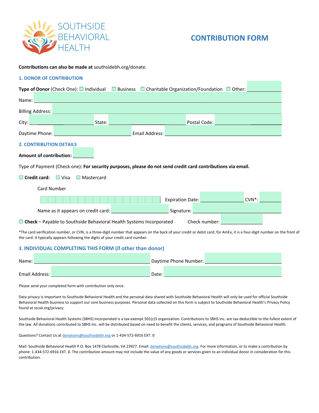 Contribution Form screenshot