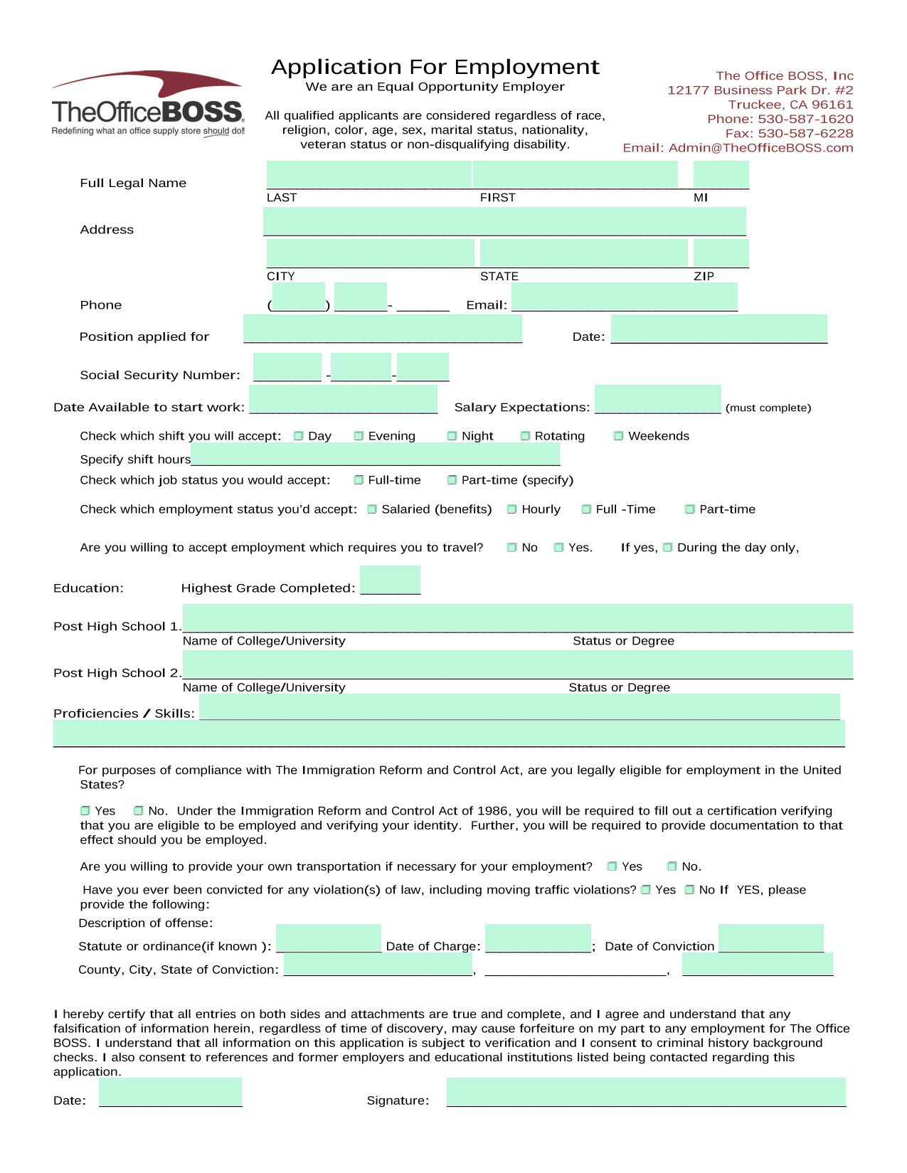 Application For Employment screenshot