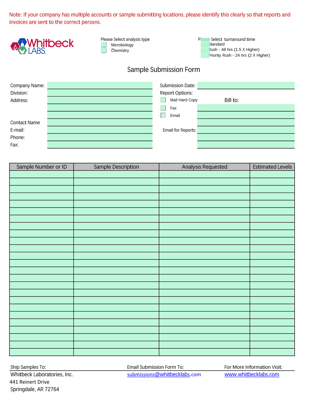 Sample Submission Form screenshot