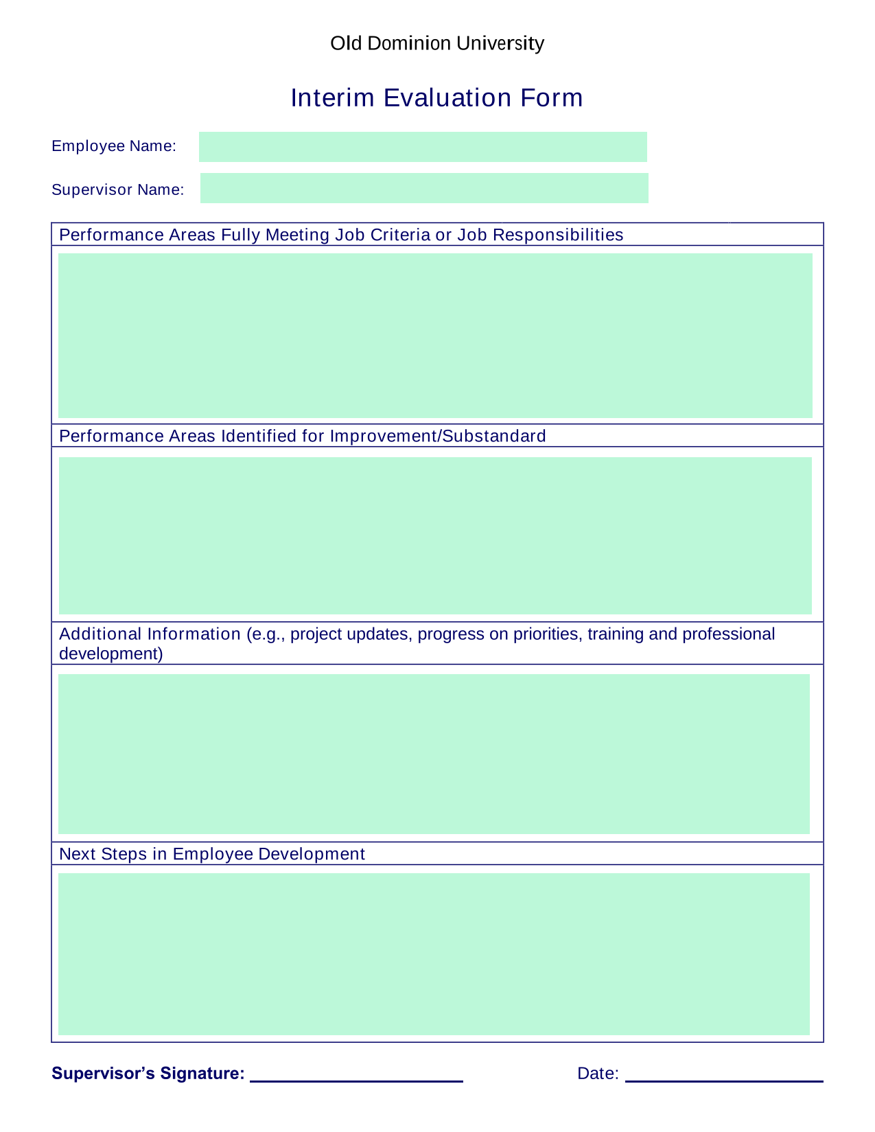 Interim Evaluation Form screenshot