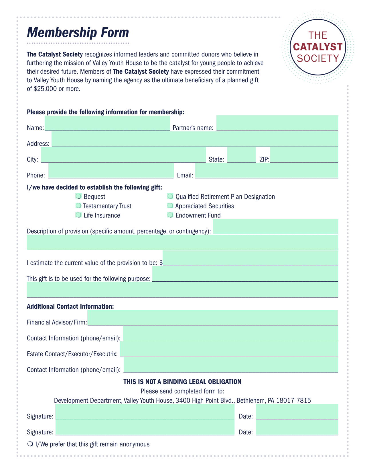 Membership Form screenshot