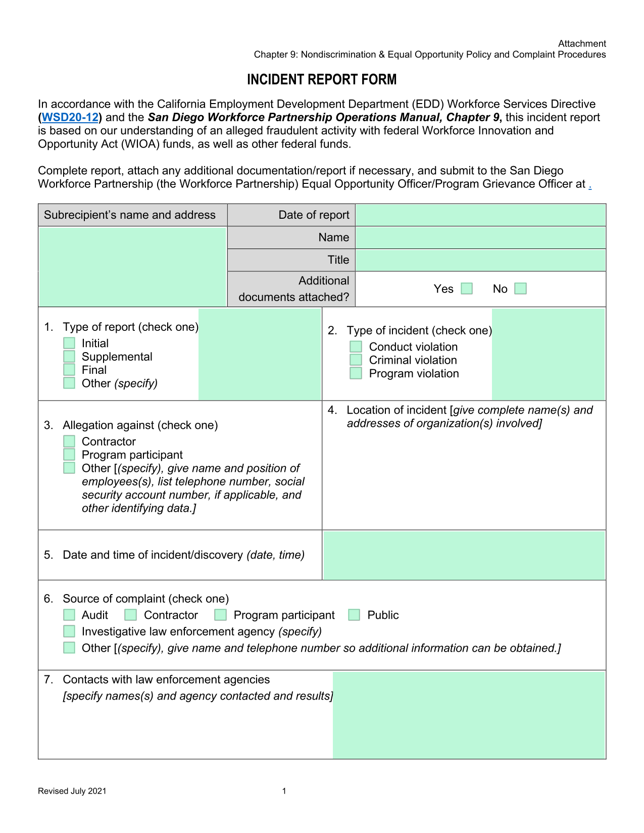 Incident Report Form screenshot