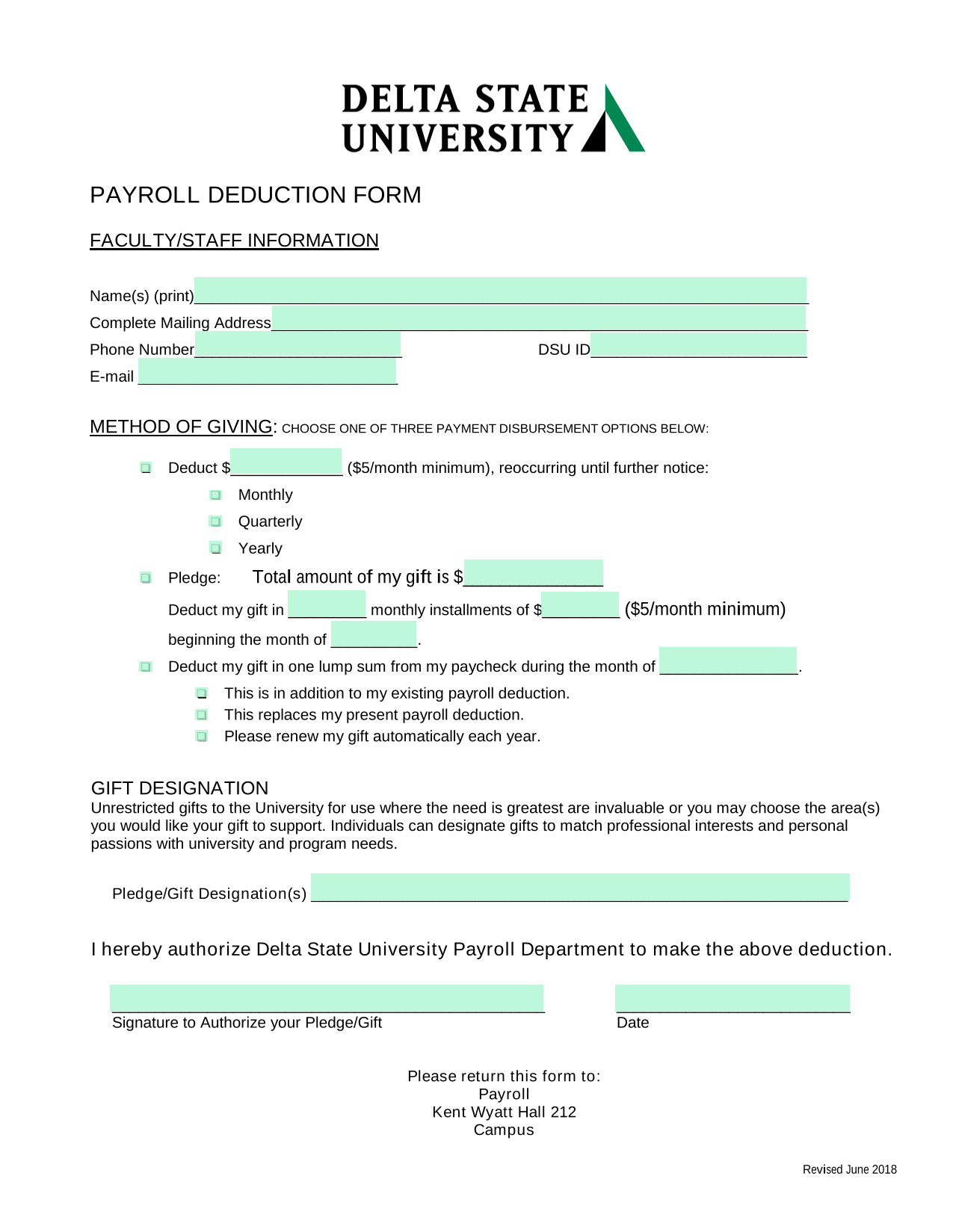 Payroll Deduction Form screenshot