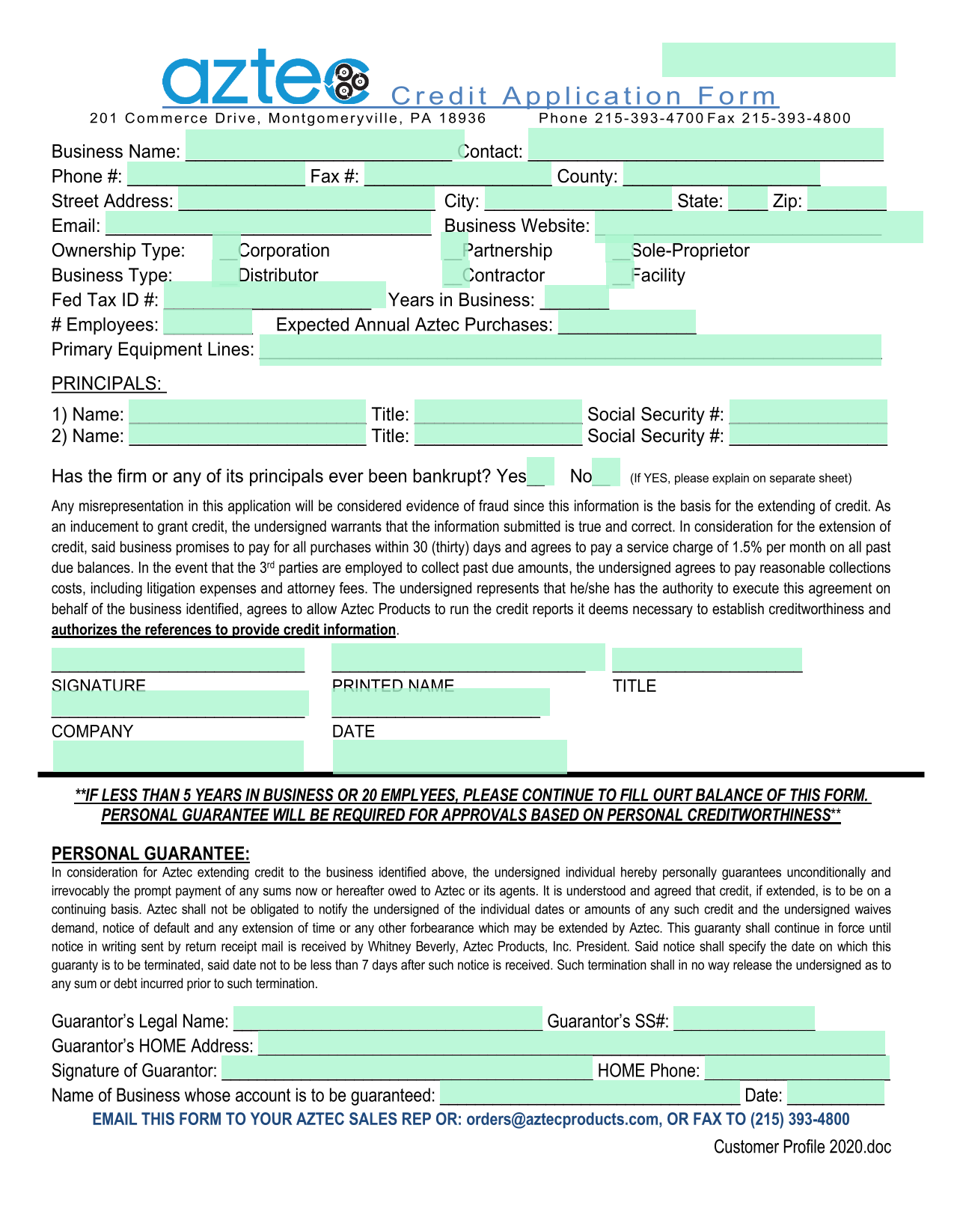 Credit Application Form screenshot