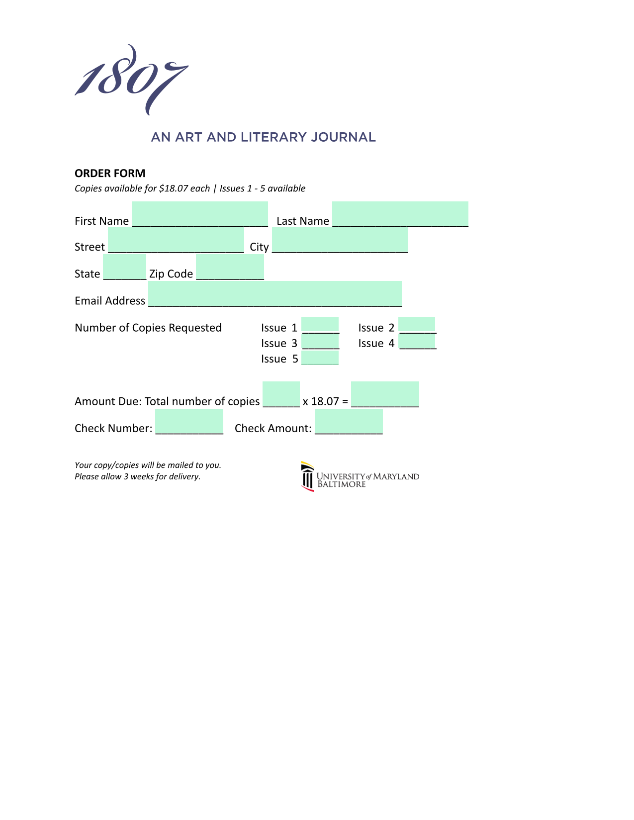 ORDER FORM screenshot