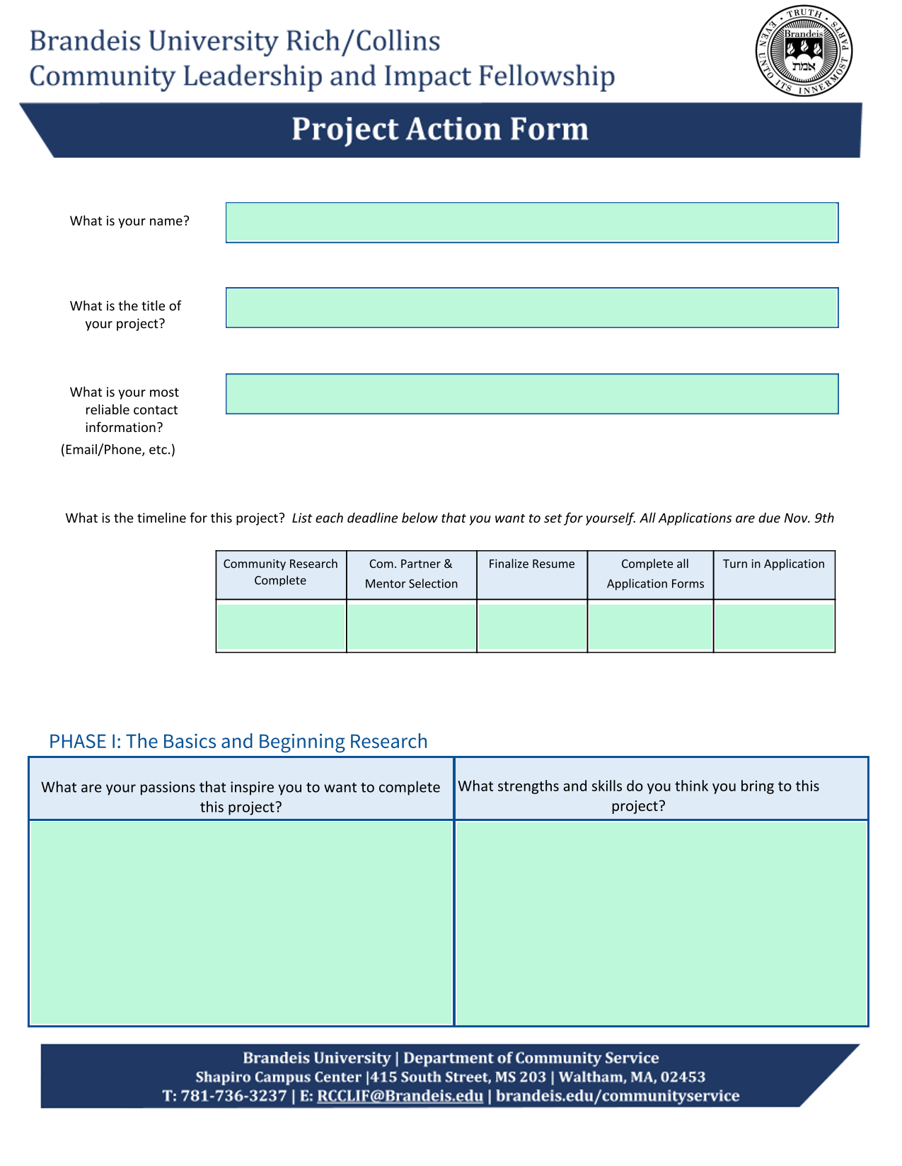 Project Application Form screenshot