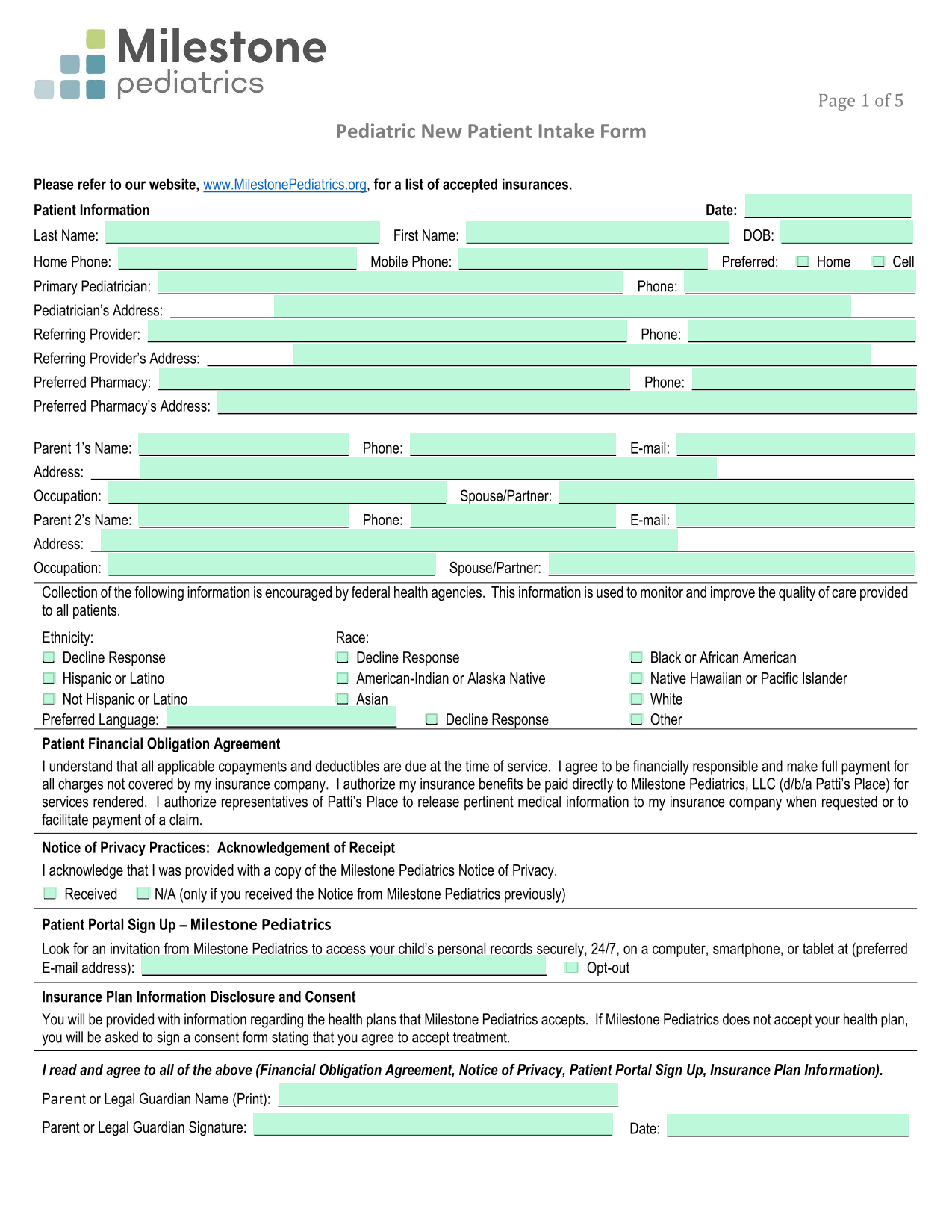 Patient Information Form screenshot