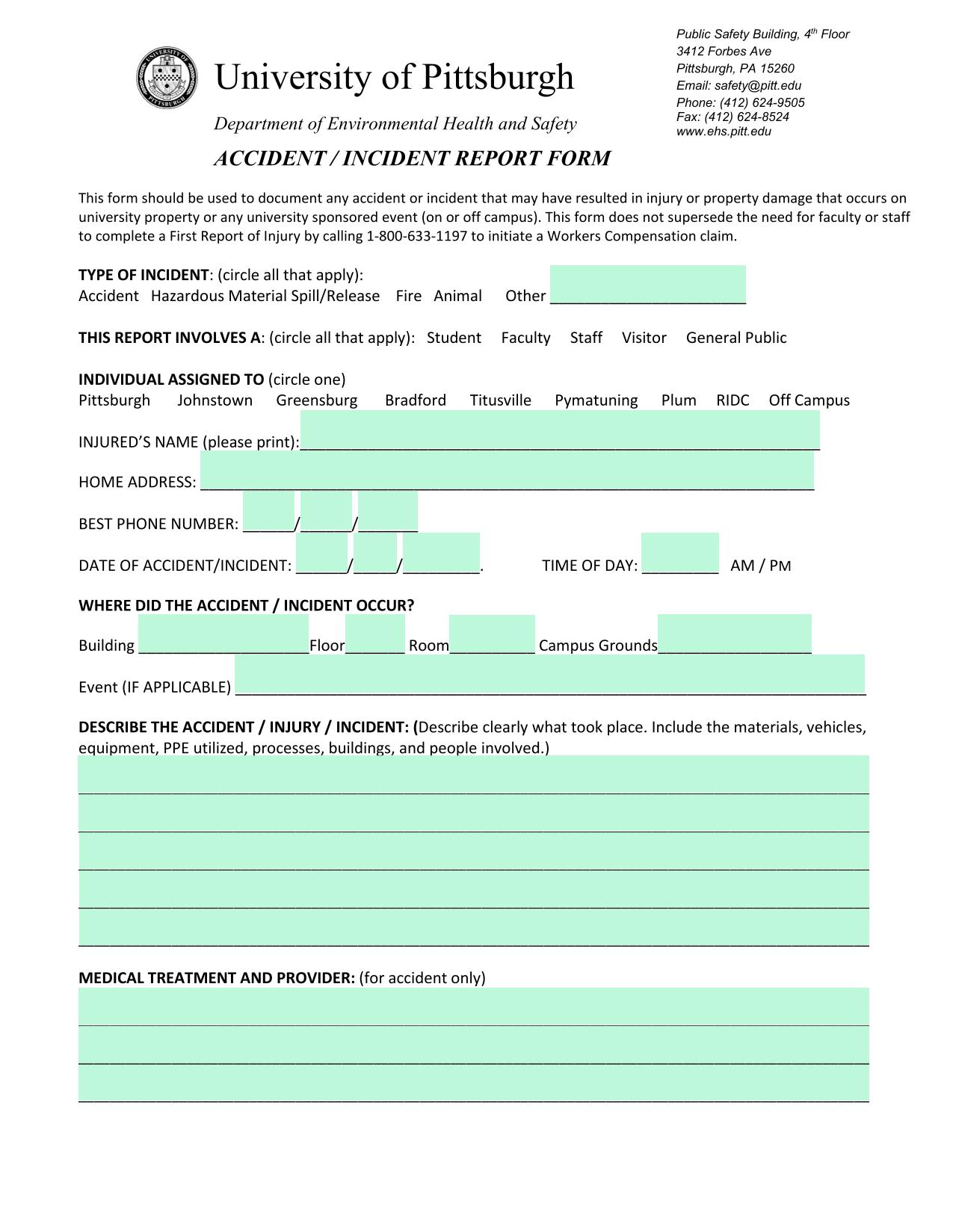 Accident  Incident Report Form screenshot