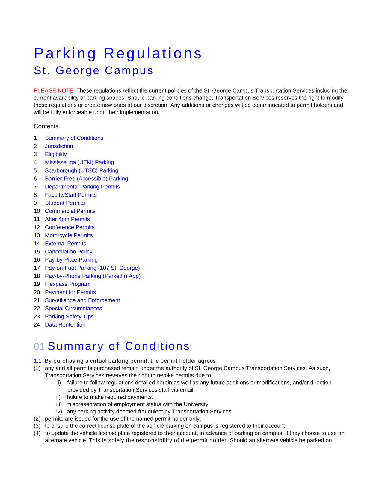 Parking Regulations St. George Campus screenshot