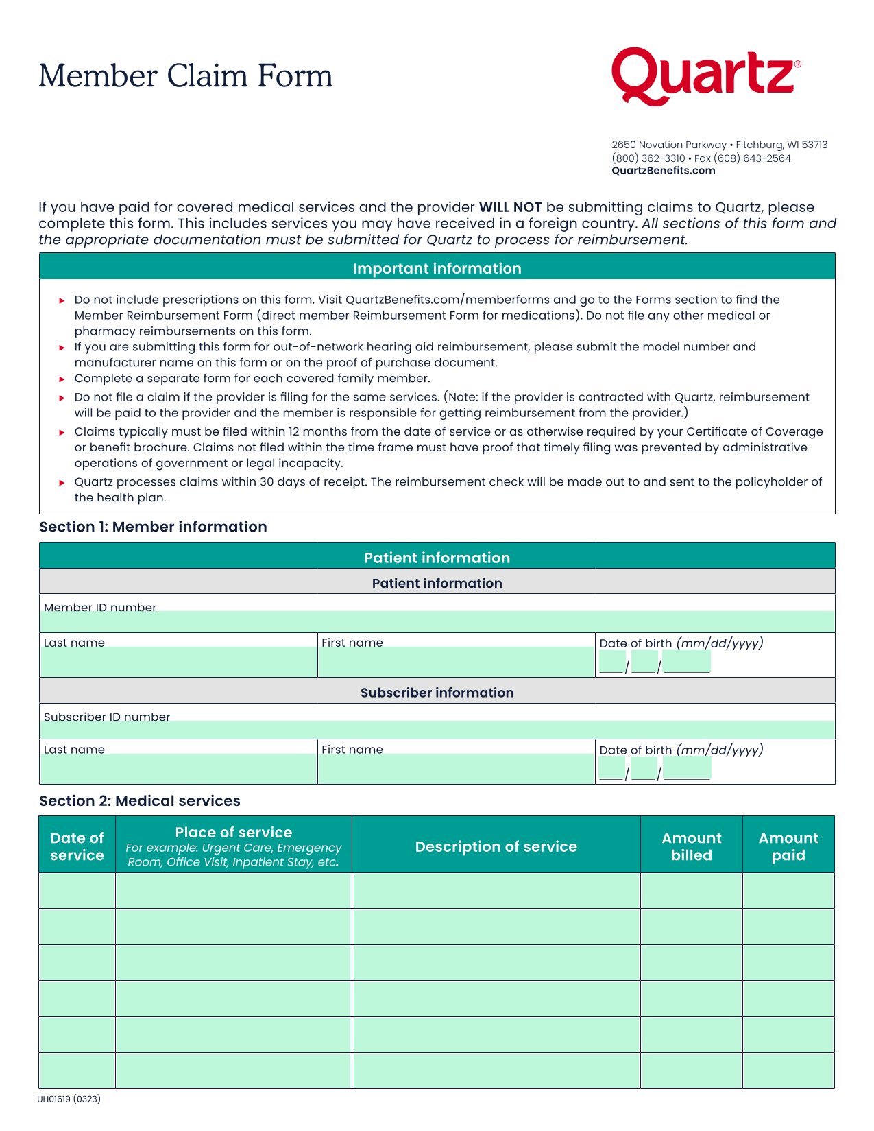 Member Claim Form screenshot