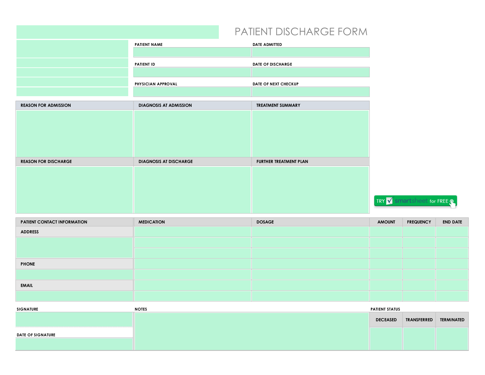 Patient Discharge Form screenshot