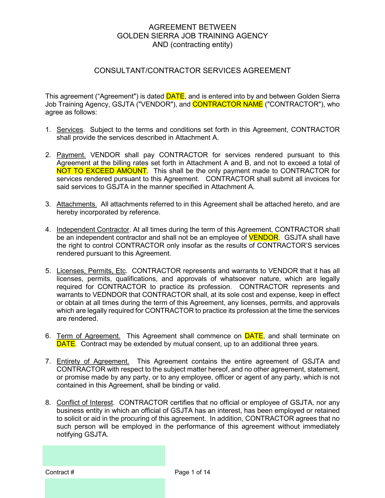 ConsultantContractor Services Agreement screenshot