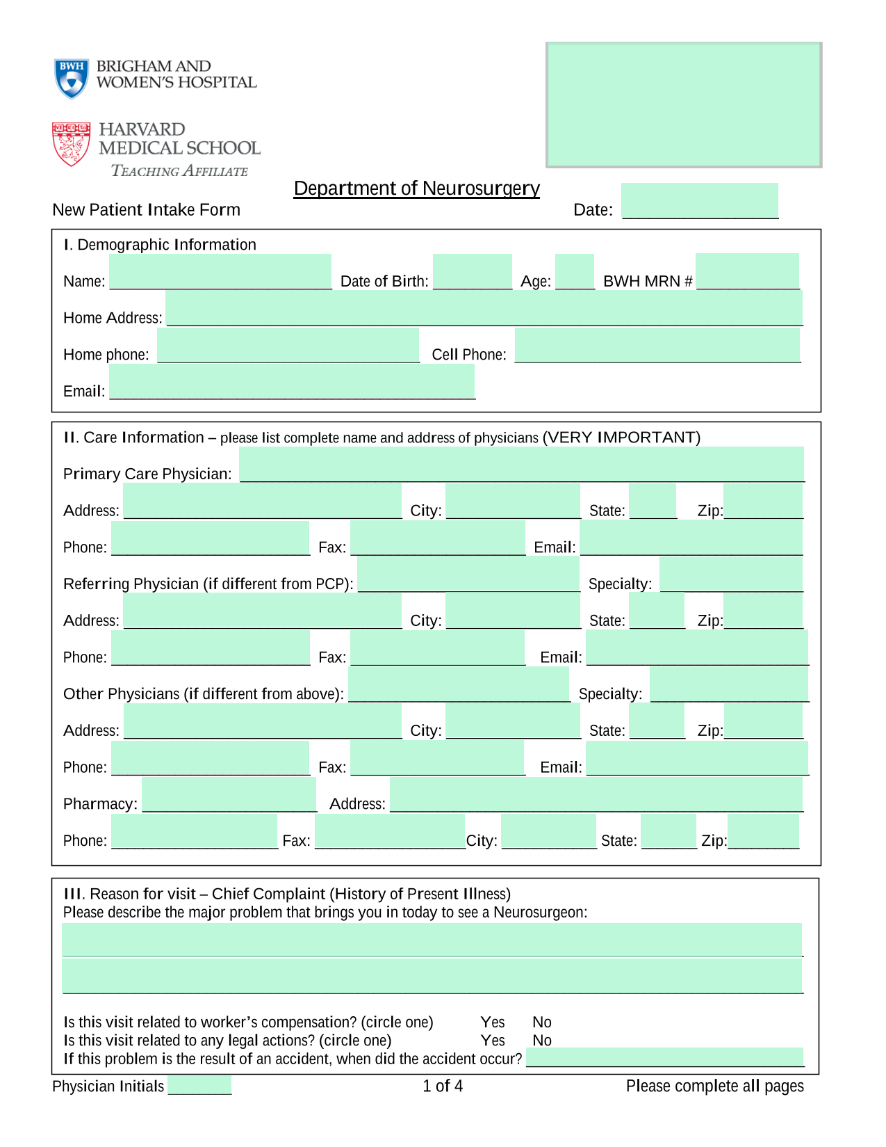 New Patient Intake Form screenshot