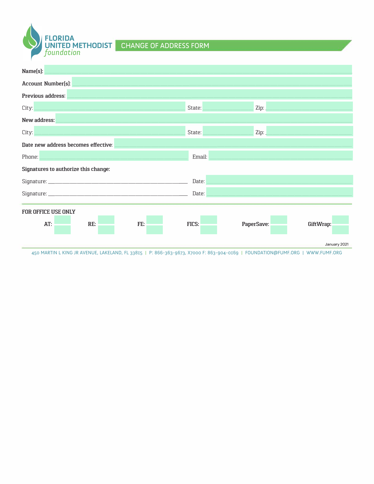 Change Of Address Form screenshot