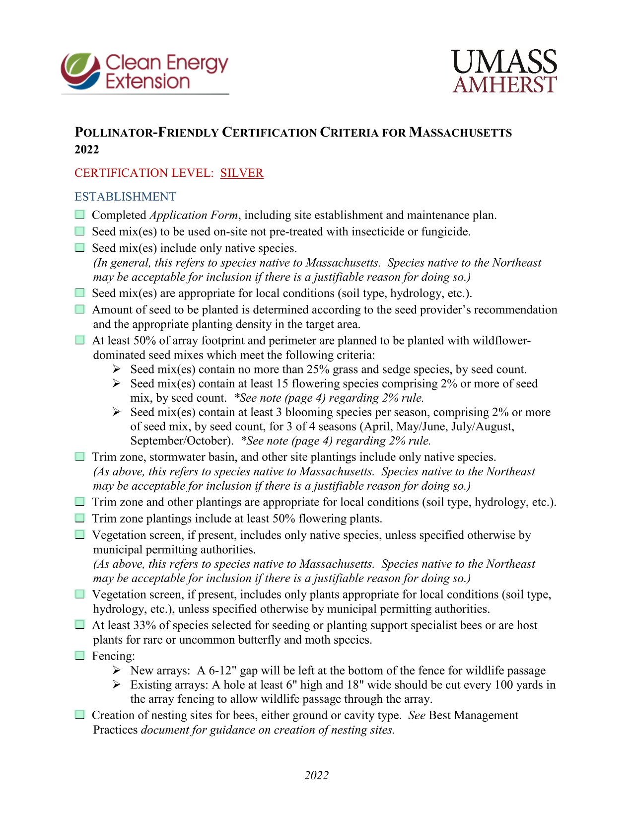 Pollinator Friendly Certification Criteria For Massachusetts screenshot