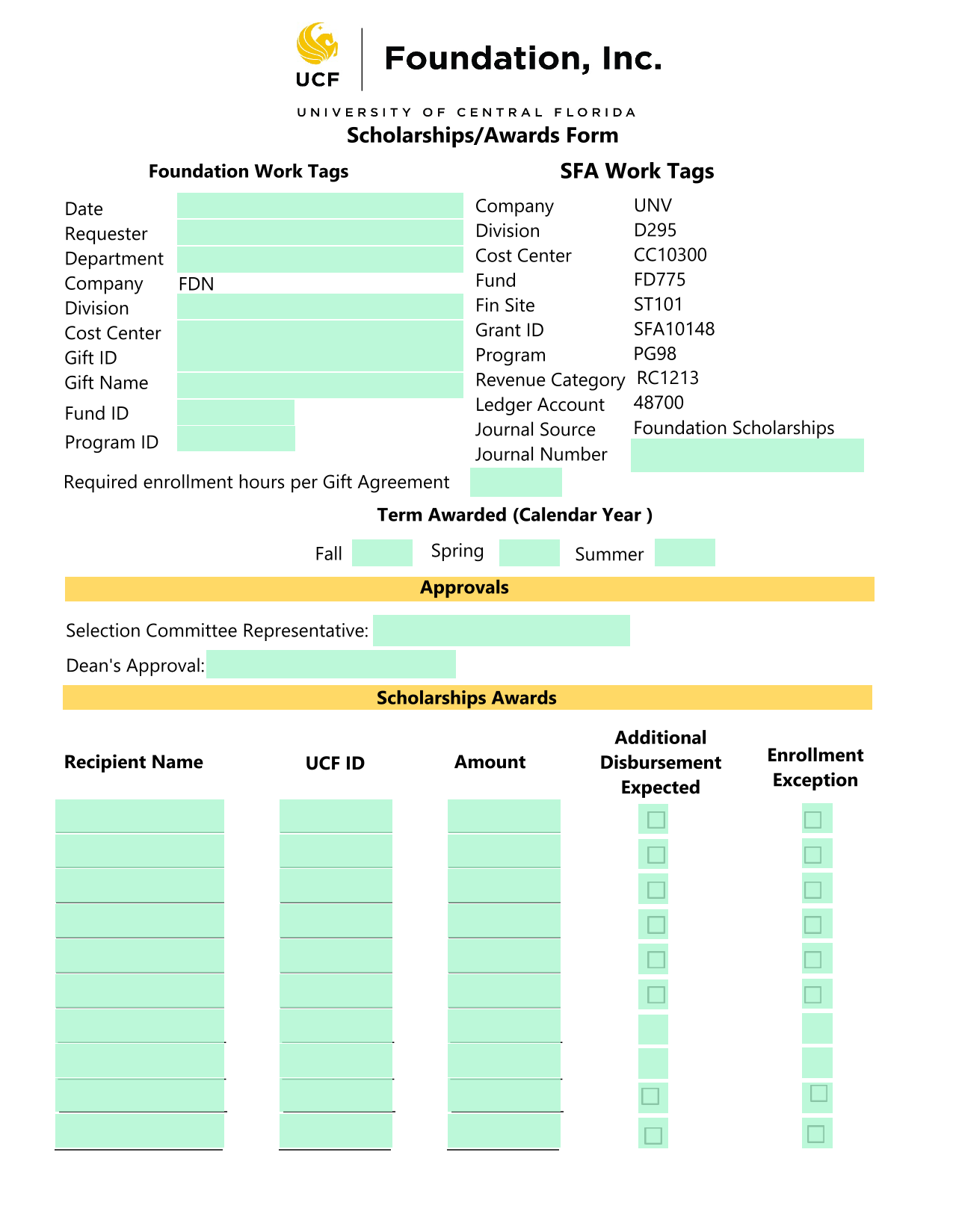 ScholarshipsAwards Form screenshot