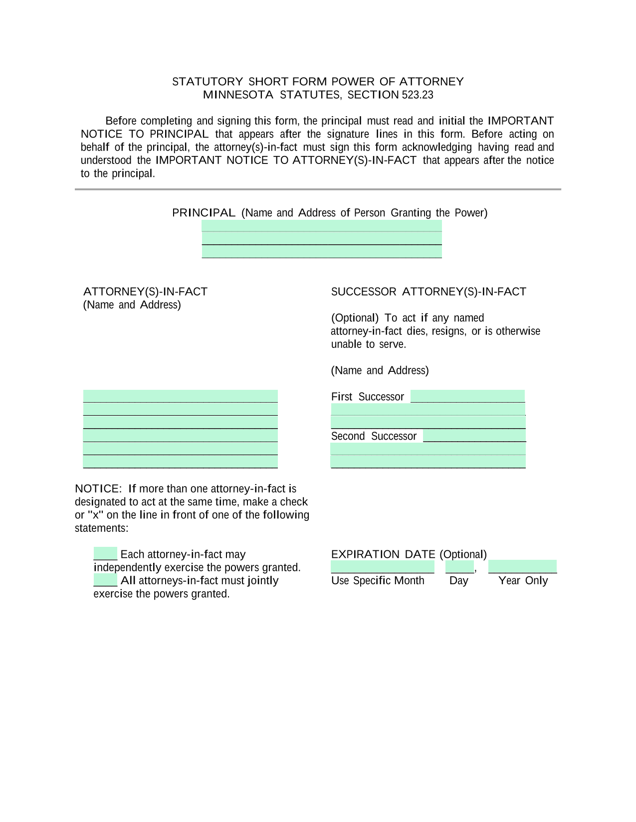 STATUTORY SHORT FORM POWER OF ATTORNEY screenshot