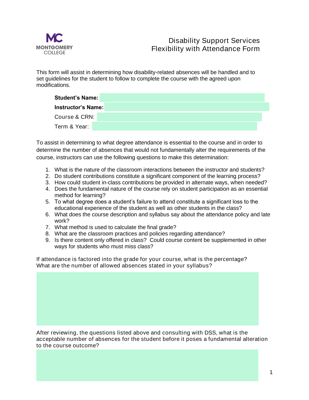 Flexibility With Attendance Form screenshot