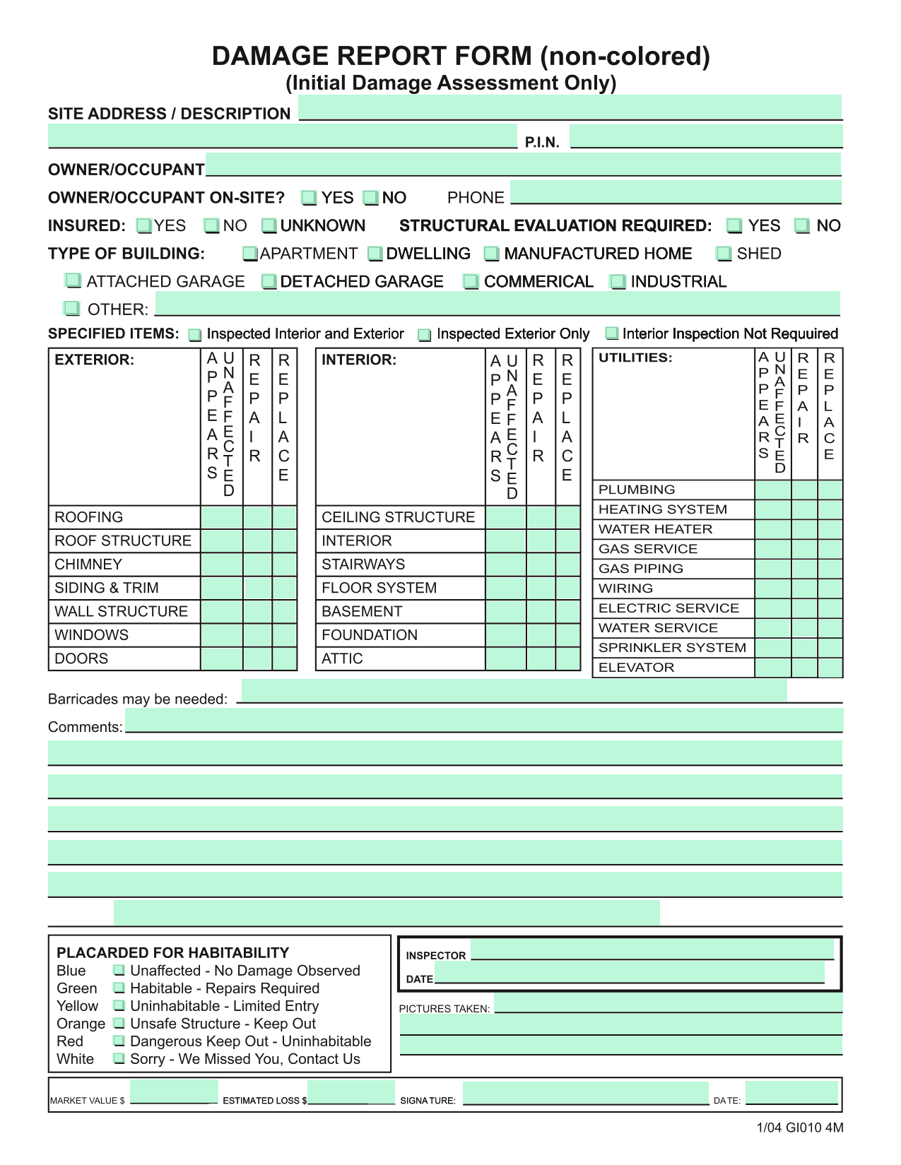 DAMAGE REPORT FORM screenshot