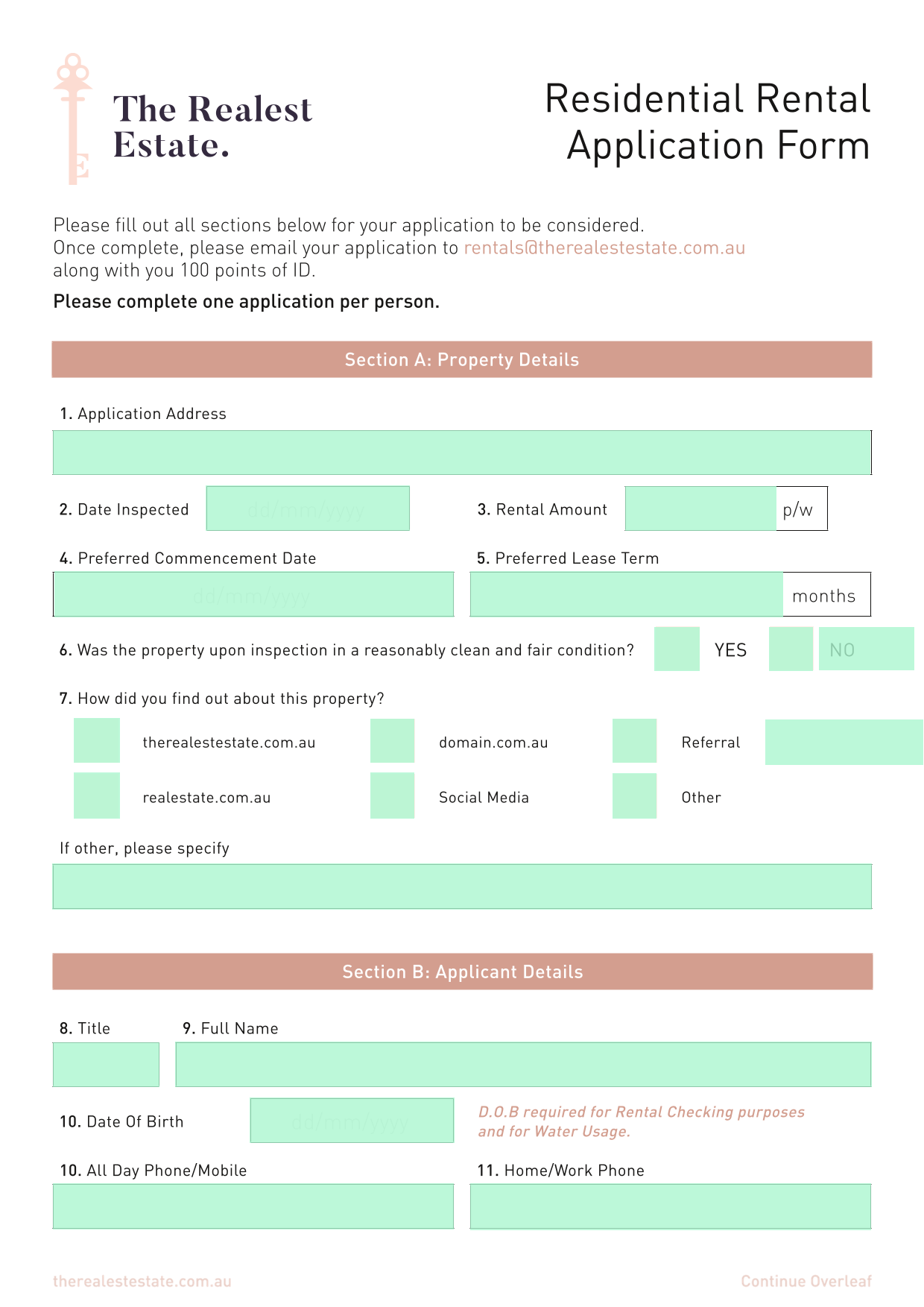 Residential Rental Application Form screenshot