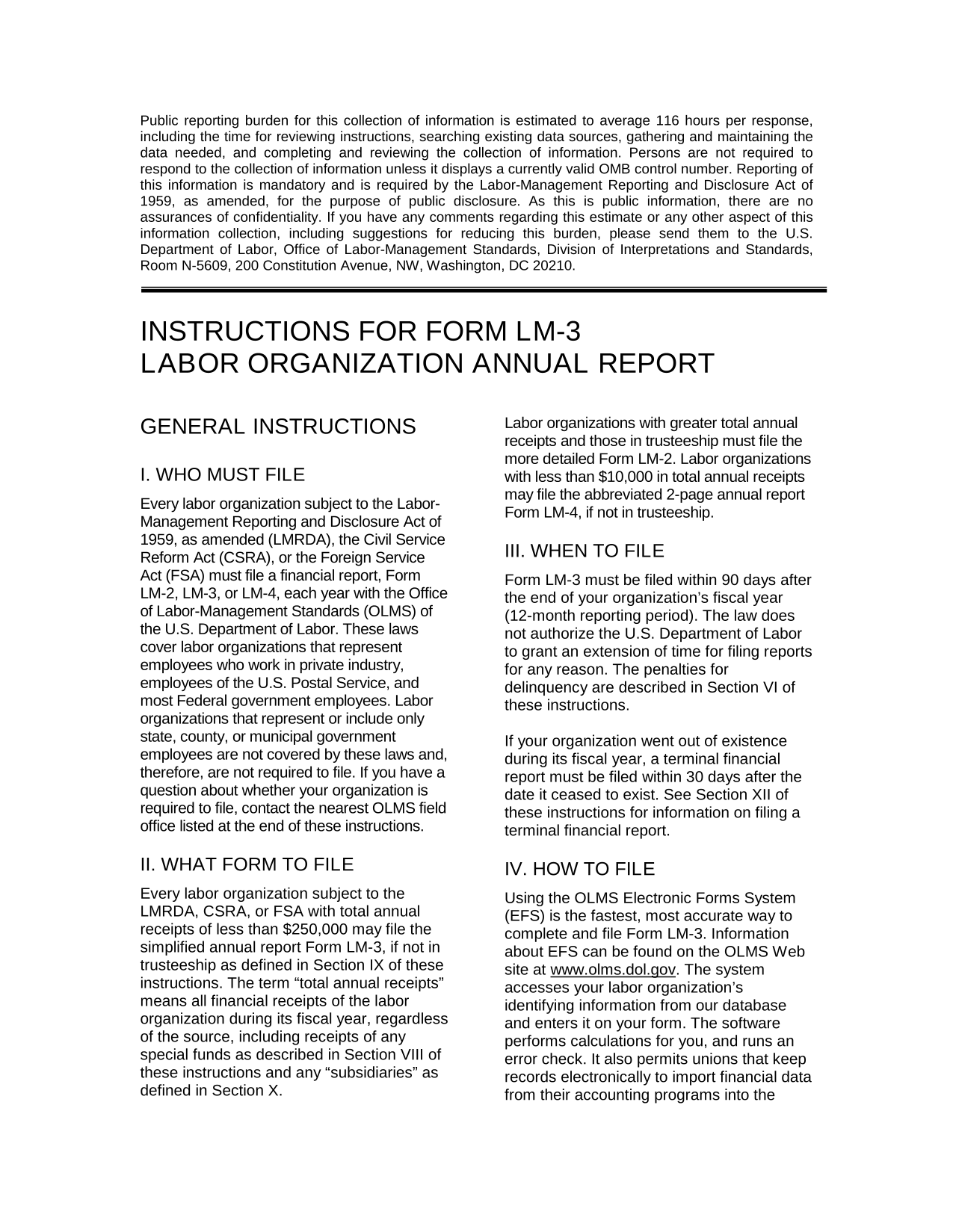 Form LM 3 Labor Organization Annual Report screenshot