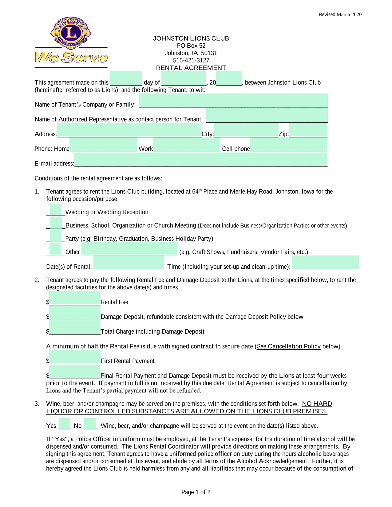RENTAL AGREEMENT screenshot