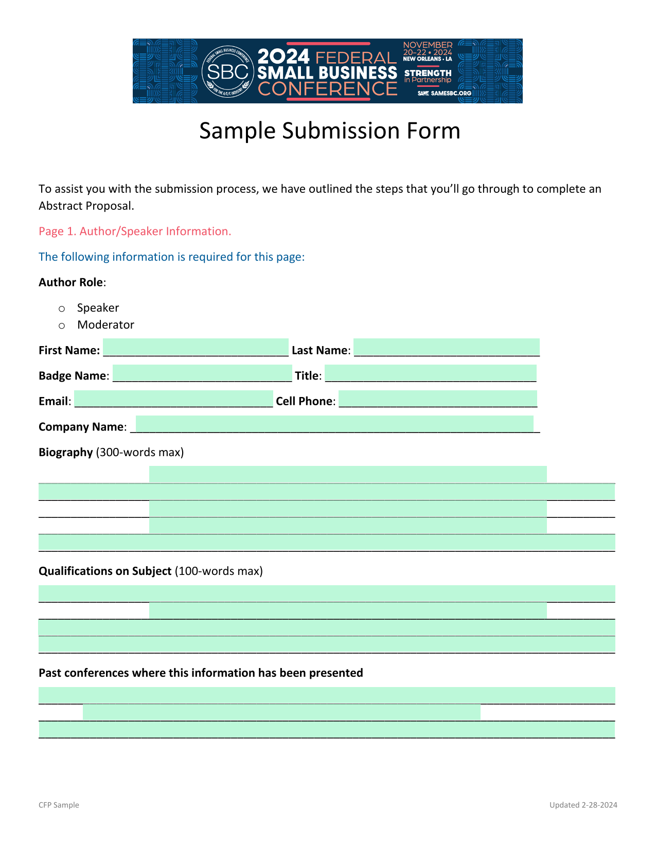 CFP Sample screenshot