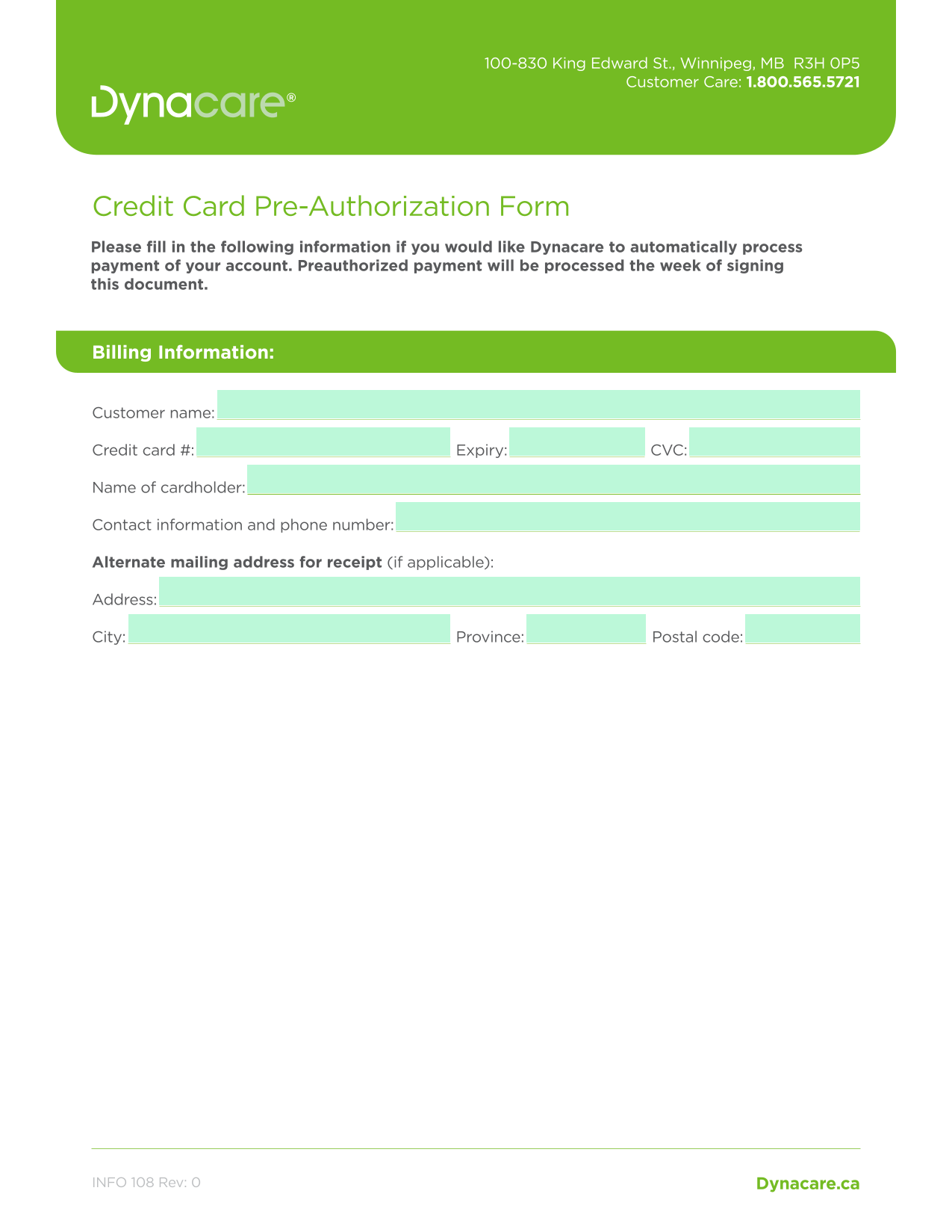 Credit Card Pre Authorization Form screenshot