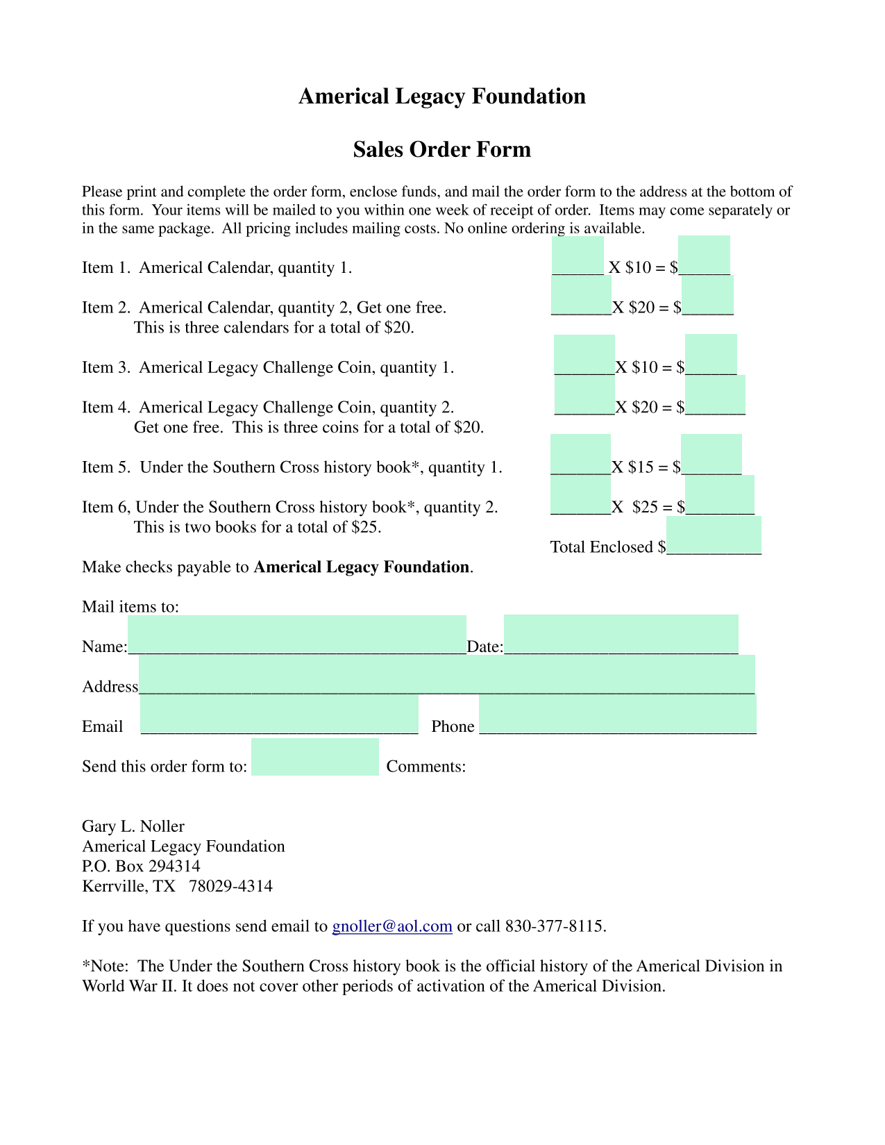 Sales Order Form screenshot