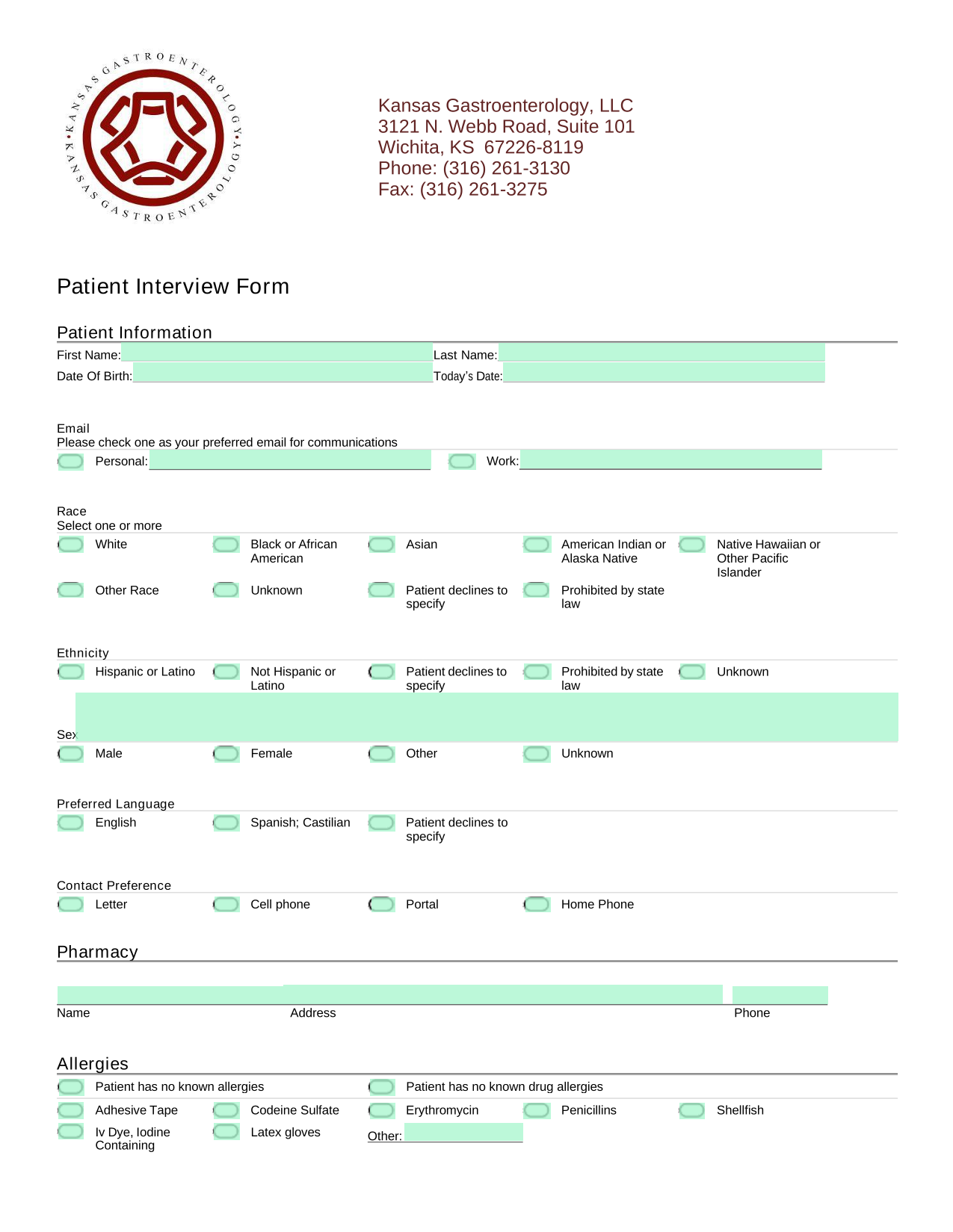 Patient Interview Form screenshot