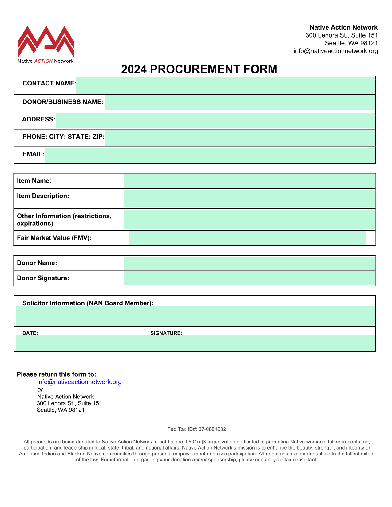 2024 PROCUREMENT FORM screenshot